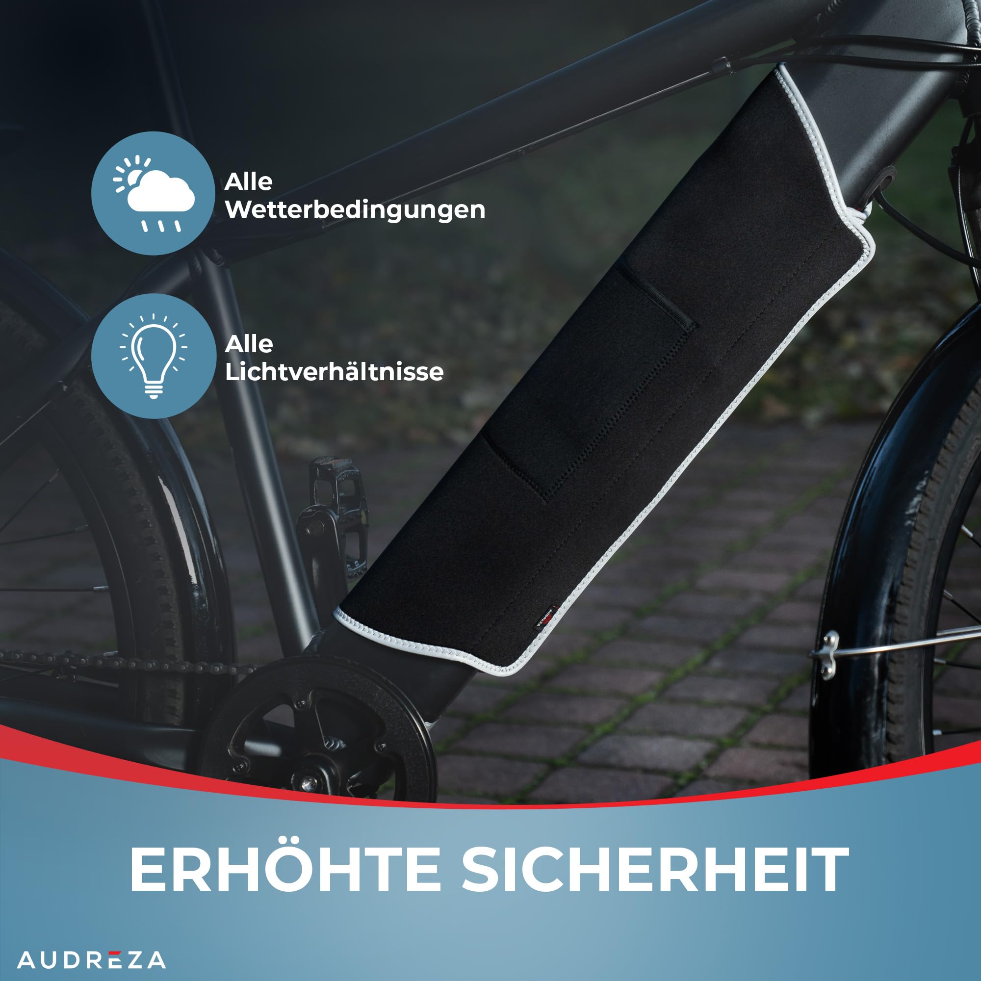 Housse Protection Batterie Vélo Électrique Avec Réflecteurs - Ajustement Universel Jusqu'à 49 Cm, Anti-Froid Et Anti-Saleté