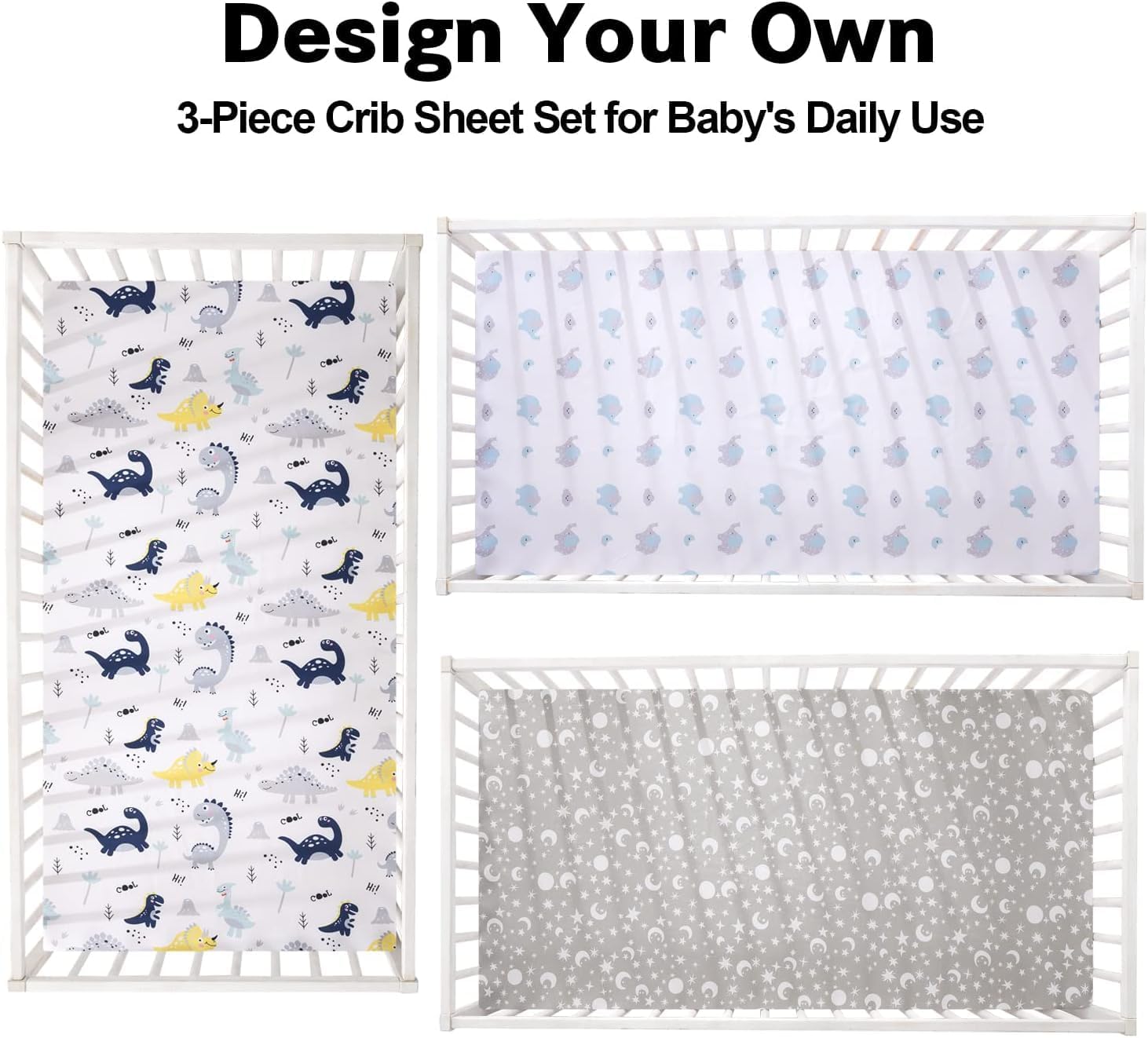 Little Grape Land 3 Pack Baby Cot Sheets 120 x 60 cm Fitted, Ultra Soft Breathable Microfiber Cot Bed Fitted Sheets - Image 4