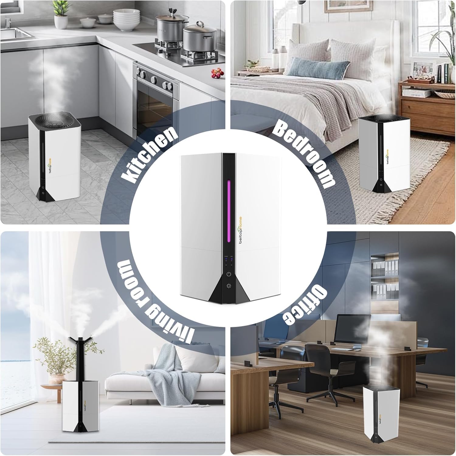 mobigon 7L Humidifiers for Bedroom Large Room Home, Top Fill Cool Mist Humidifier with Essential Oil Diffuser,for Baby Nursery,Office,Plants,80H,7 Colors Light,360° Extension Tube Nozzle (White Black)