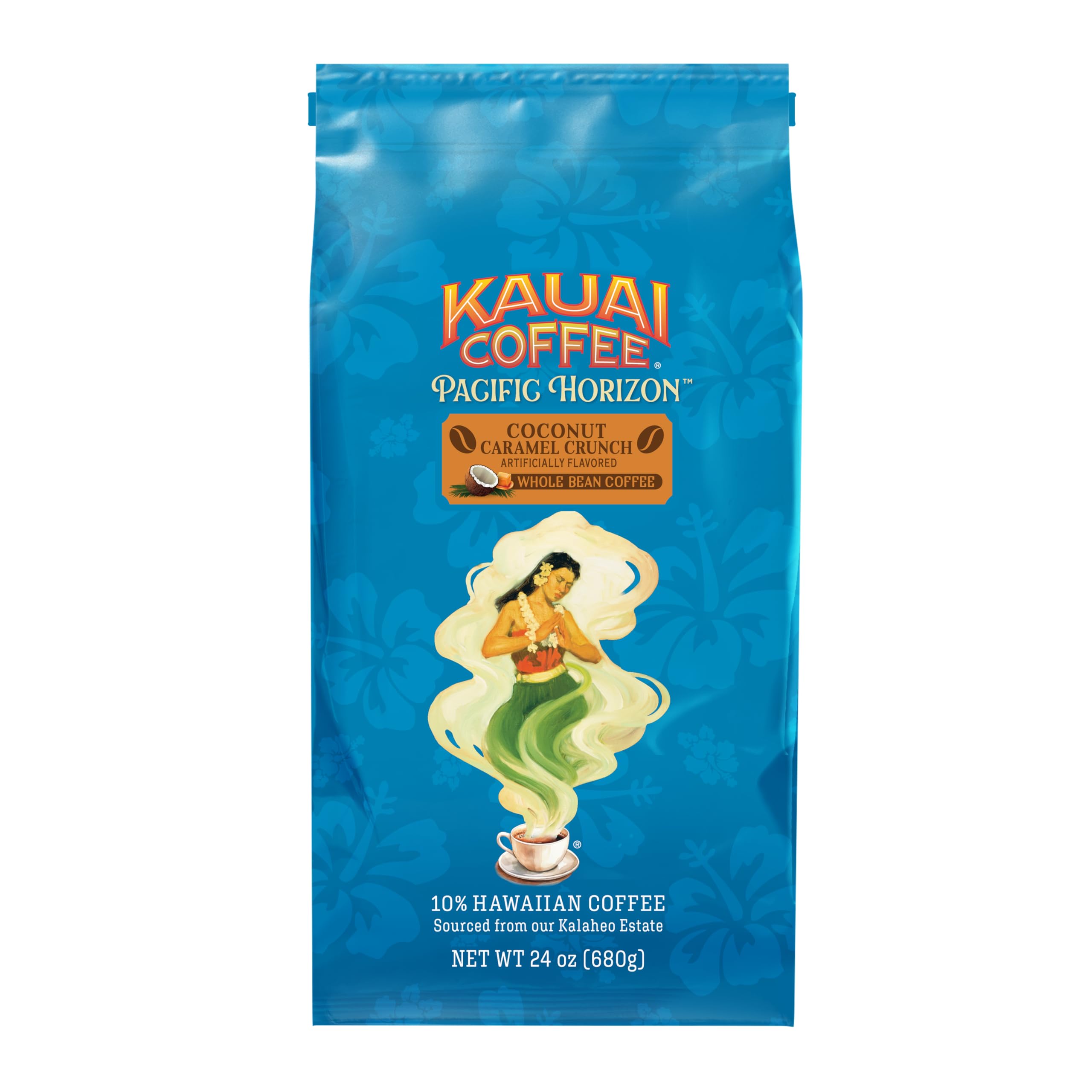 Kauai Coffee Whole Bean Coffee – Smooth, Non-Bitter Medium Roast Pure Arabica – Nutty Caramel and Tropical Coconut – Grown on Hawaii's Largest Coffee Farm – Coconut Caramel Crunch, 1 Pack of 24oz