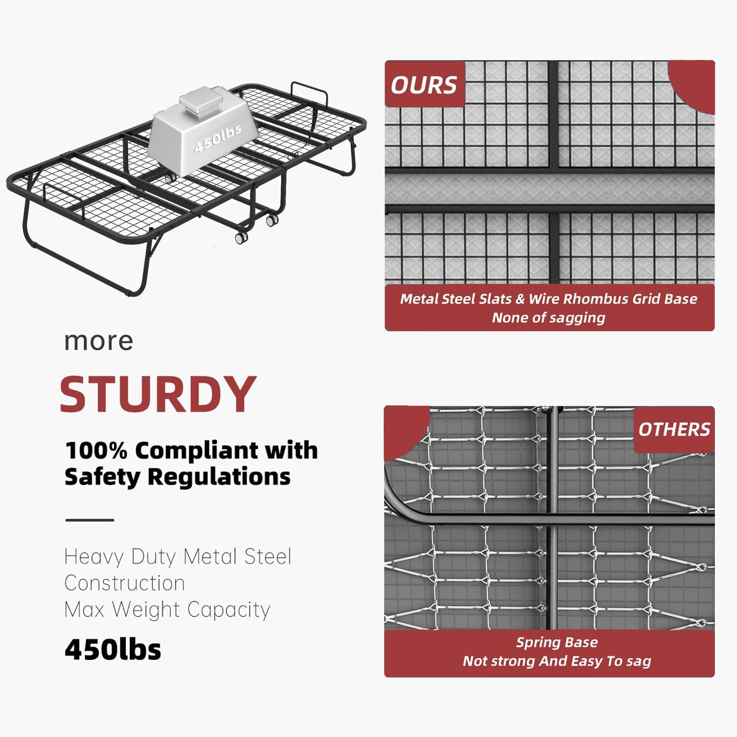 Folding Bed with Mattress, 75''x38'' Twin Size Rollaway Bed with Upgraded Rugged Frame, Guest Portable Foldable for Adults, Space-Saving Fold up