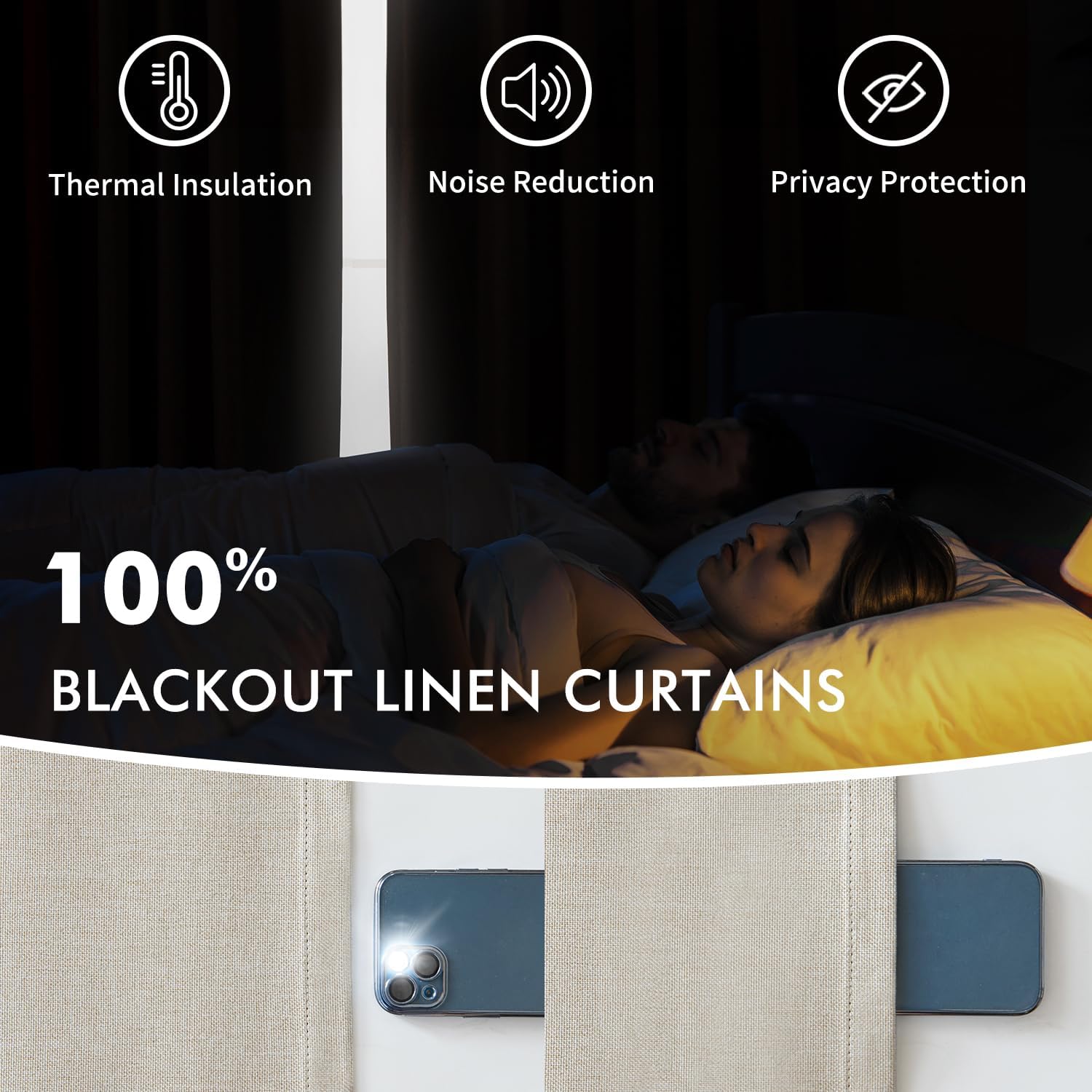 MIULEE Linen Pinch Pleated 100% Blackout Curtains for Bedroom 94 Inch Long 2 Panels Set- Back Tab Track Beige Thermal Insulated Cream Black Out Triple Pleat Room Darkening Drapes with Hooks, Greige