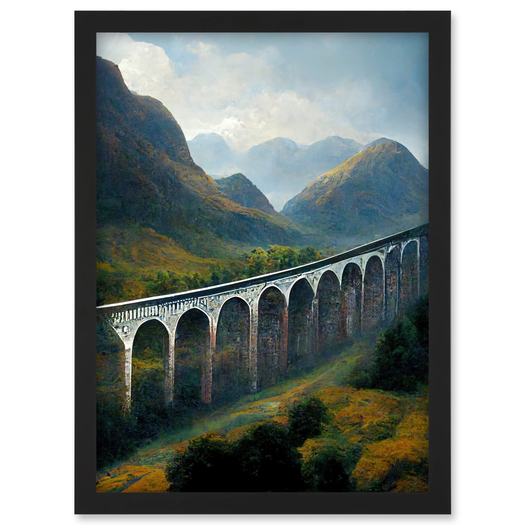 Doppelganger33 LTD Glenfinnan Viaduct Scotland Train Journey Artwork Framed A3 Wall Art Print