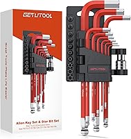 Vista 1 de GETLITOOL Allen - Juego de llaves con puntas Torx (T8-T50 y 0.06-0.39 pulgadas), 9 llaves hexagonales de acero S2 con adaptador para bicicleta