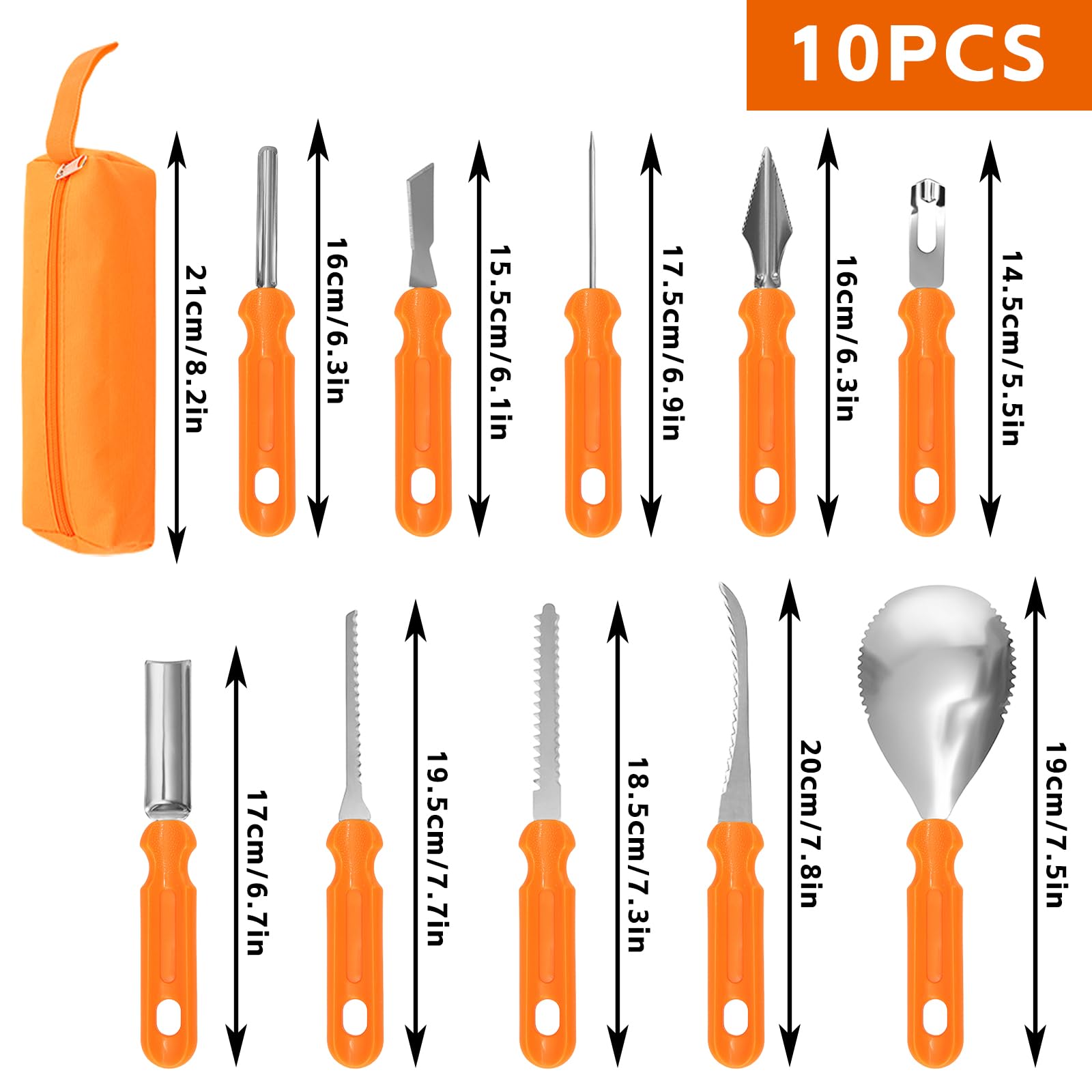 Halloween Kürbis Schnitzset Mit 10 Werkzeugen - Inklusive 25 Vorlagen Und Aufbewahrungstasche