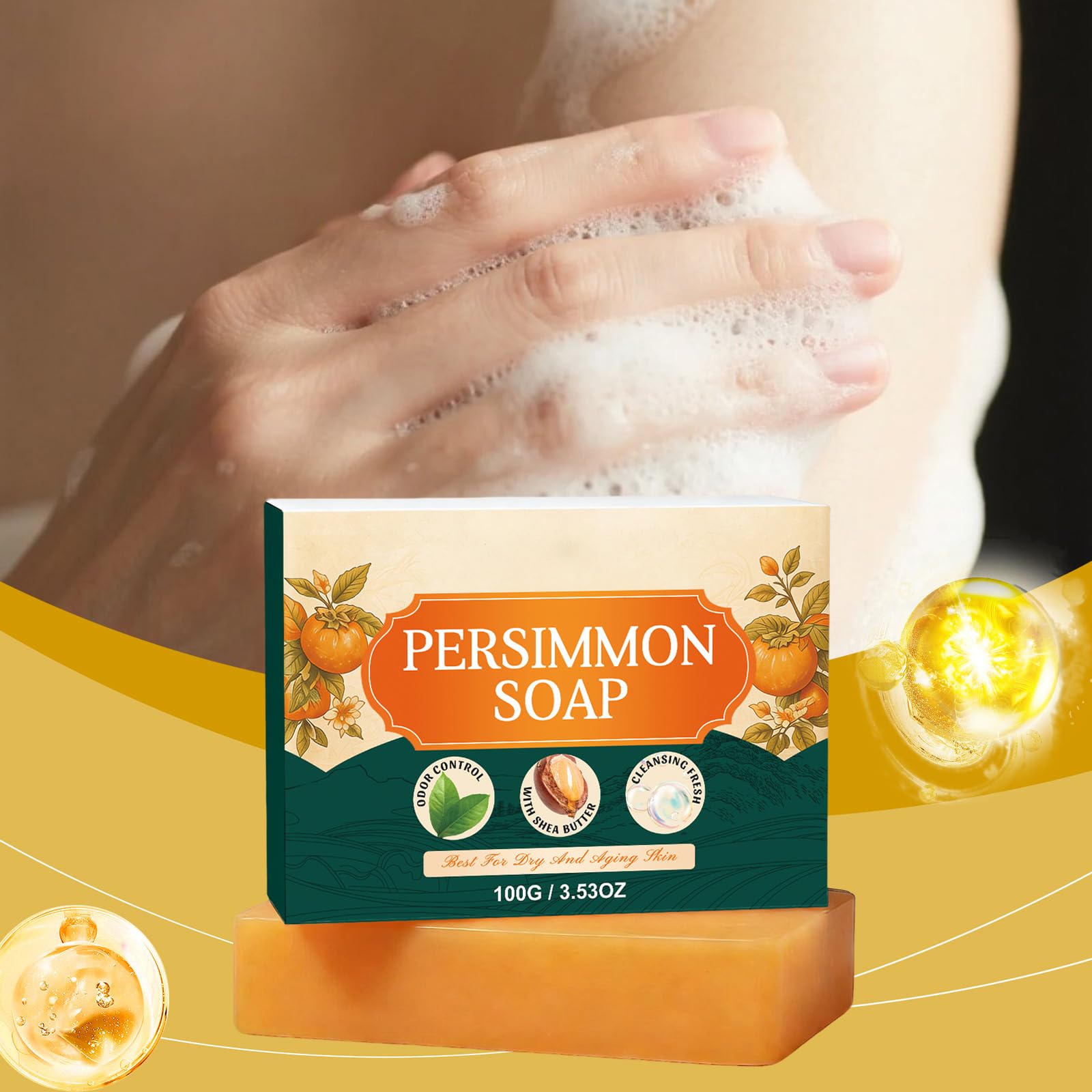 Dezodorujące mydło persimmons – idealne do suchej i dojrzałej skóry, delikatne oczyszczanie ciała, zapobiega powstawaniu nieprzyjemnego zapachu ciała, naturalny dezodorant do wszystkich rodzajów skóry