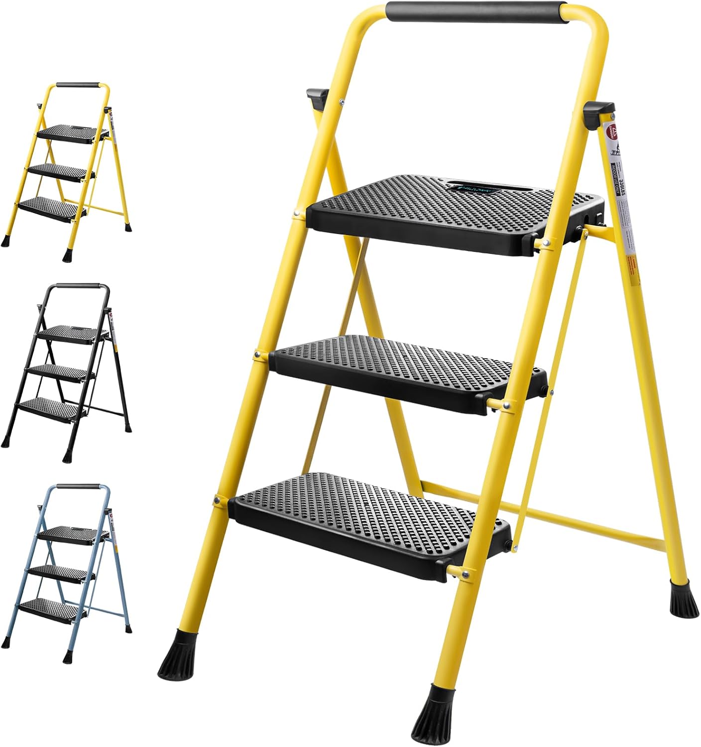 TICONN 3 Step Ladder Foldable Steel Stool