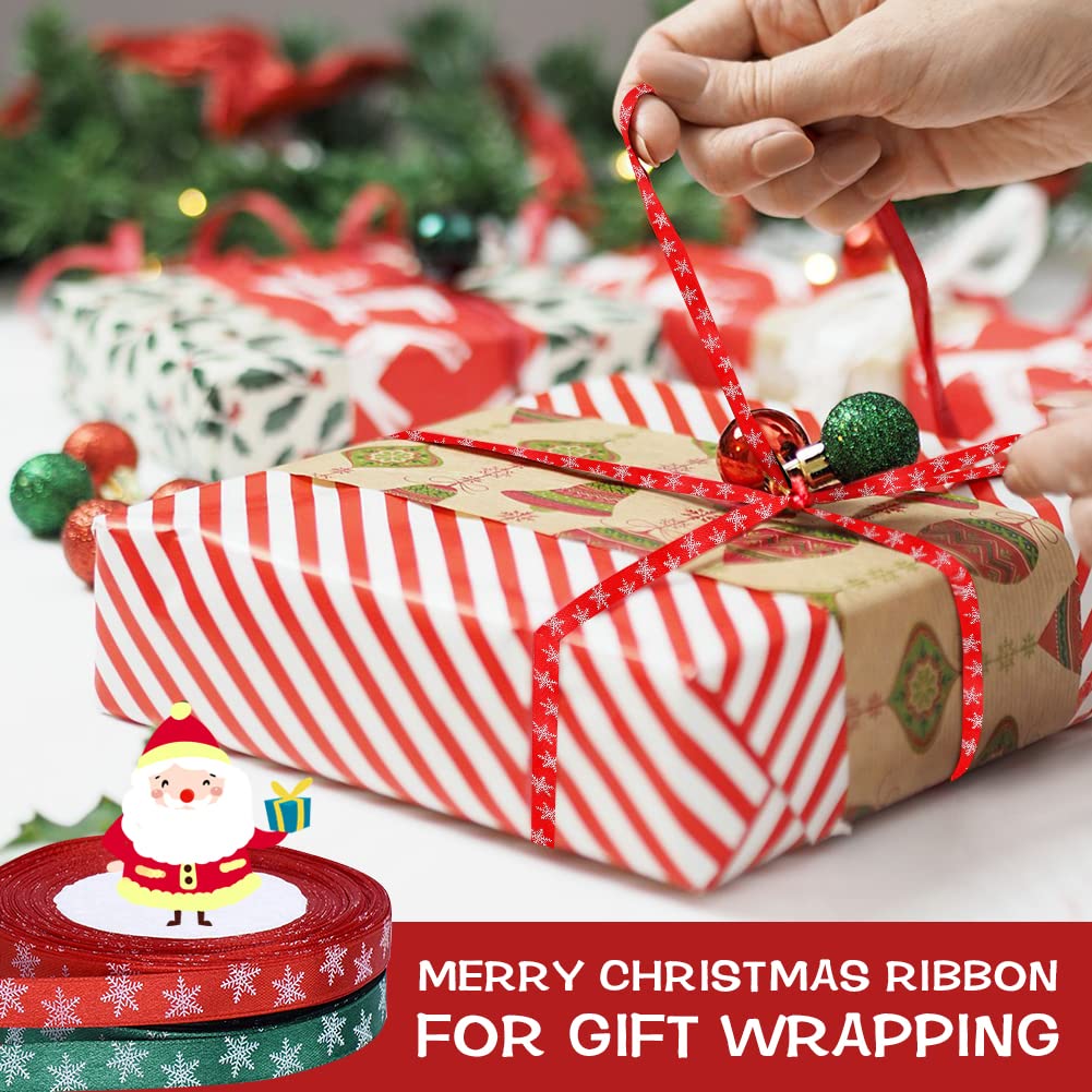 Cinta de Regalo de Lazo de Navidad, 50 Metros Cintas de Tela de Cinta de Raso Navidad para Embalaje de Regalo, Cinta Decorativa10mm Ancho para Bodas Manualidades Decoración (Verde, Rojo)