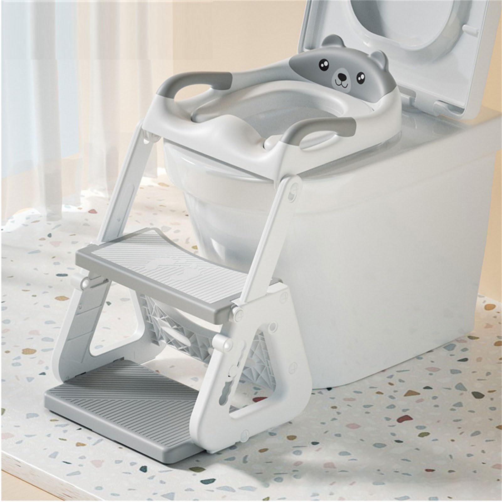 2-in-1 Töpfchentrainingstoilette mit rutschfestem Tritthocker und weichen Kissen, Kinder-Töpfchentraining-Toilette, bequeme Reise-Töpfchenlösung
