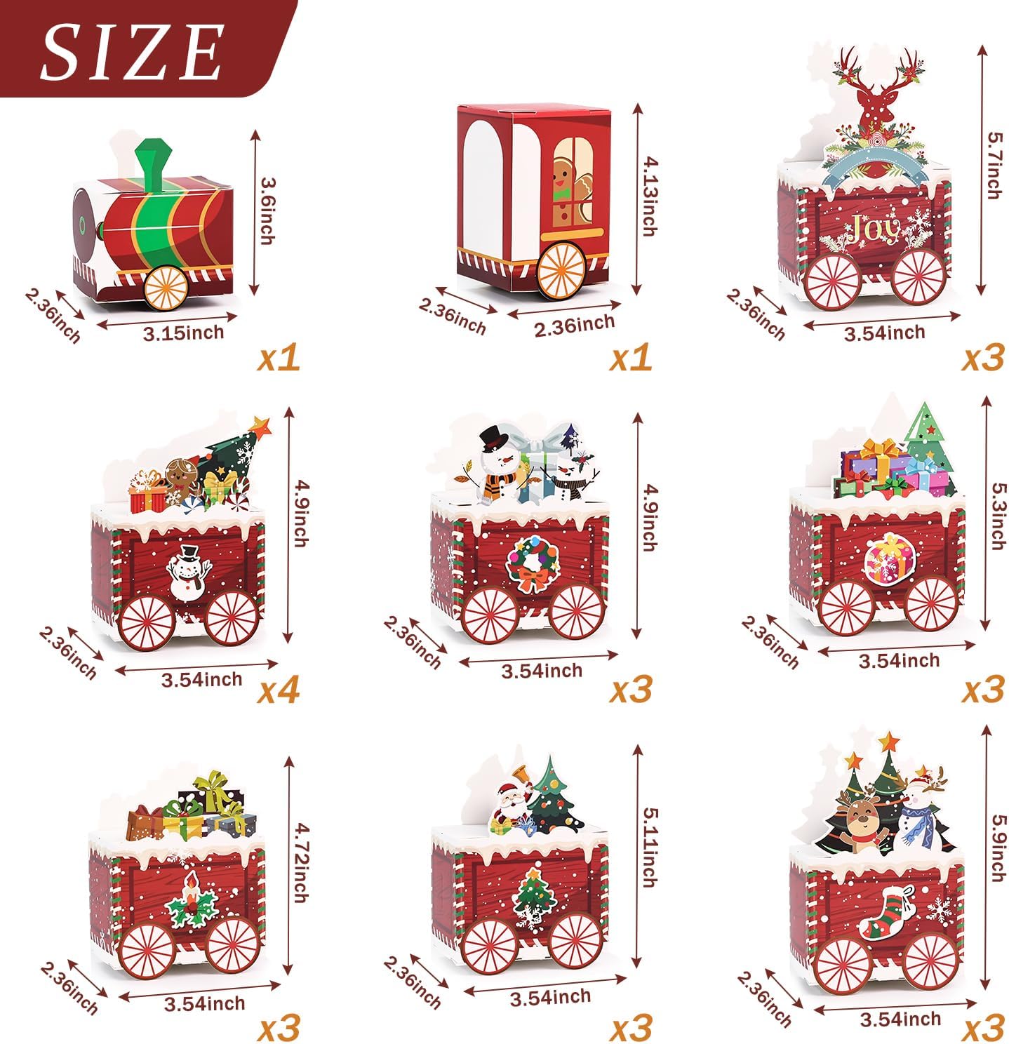 SietDESEO 24 Empty Advent Calendar Boxes to Fill, 24 Days of Christmas Countdown Gift Boxes Red Train Christmas Advent Calendar Boxes for Kids Adults Xmas Holiday Decorations
