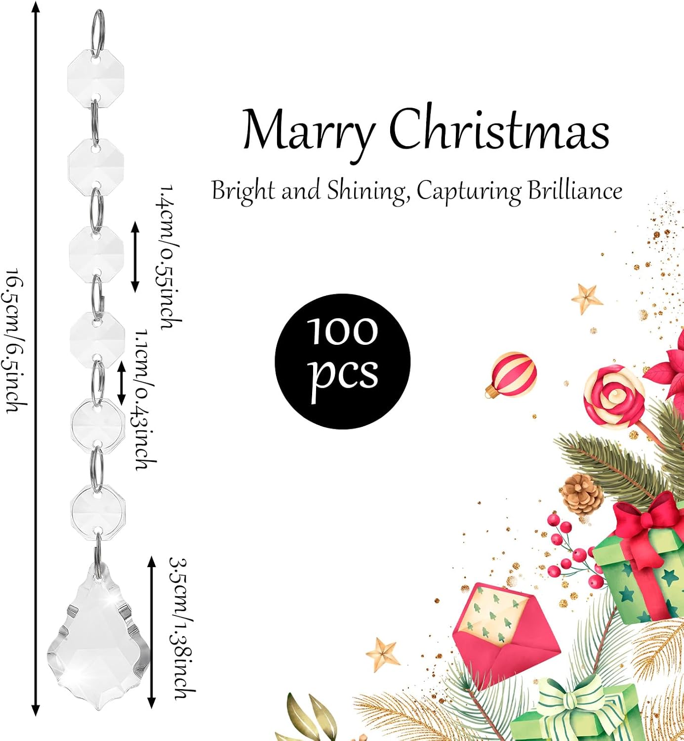 100 Pcs Acrylic Hanging Crystals for Centerpieces Chandelier Clear Crystal Garland Strands Ornament Acrylic Clear Beads Prisms Pendant for Christmas Tree Window Home Decoration (Maple Leaf)