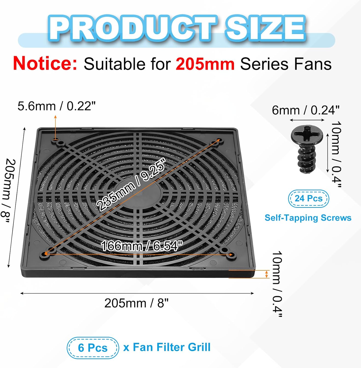 PATIKIL 200mm Fan Filter Grill, 6 Pcs Plastic Ventilation Dustproof Grill Cover Cooling Ventilator with Screws for Industry Workshop Computer Case Refrigerators Air Conditioning, Black