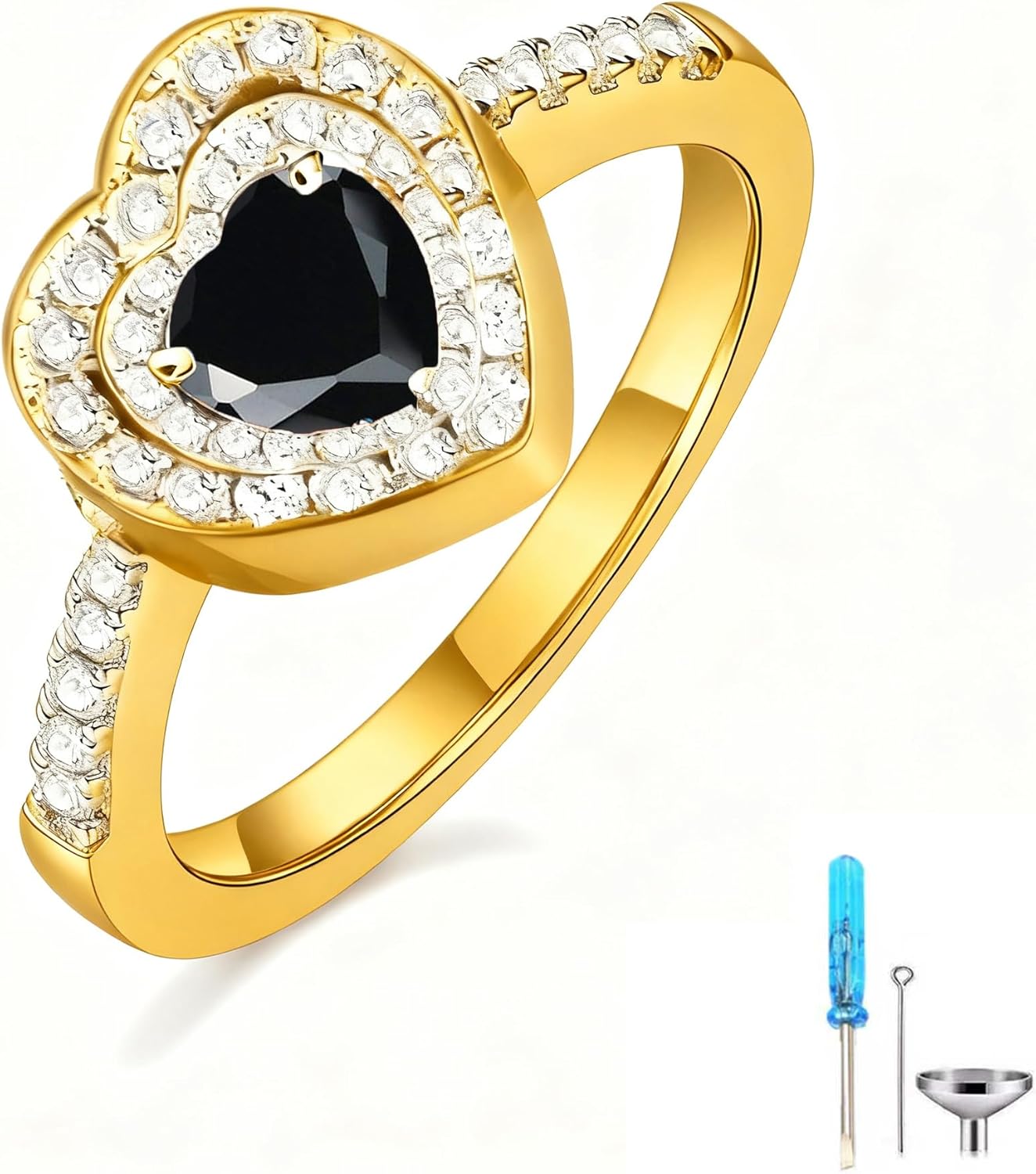 Gemstone Cremation Urn Ring for Ashes 925 Sterling Silver Heart Cut Gemstone and Moissanite Urn Keepsake Rings for Women Memorial Cremation Jewelry Free Engraved