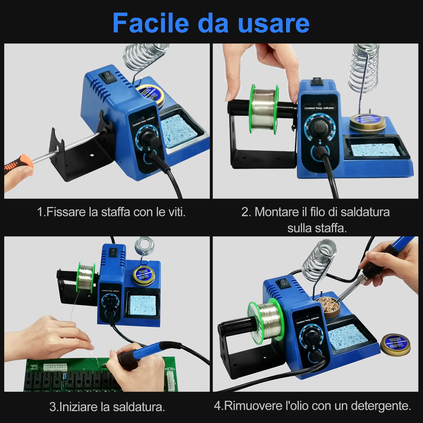 Stazioni di saldatura Stazione Saldatura 60W Professionale Saldatore Elettrico con Temperatura Regalabile 200°C-480°C Termostatica Intelligente con 5 Punte Sostituibili e Filo di saldatura