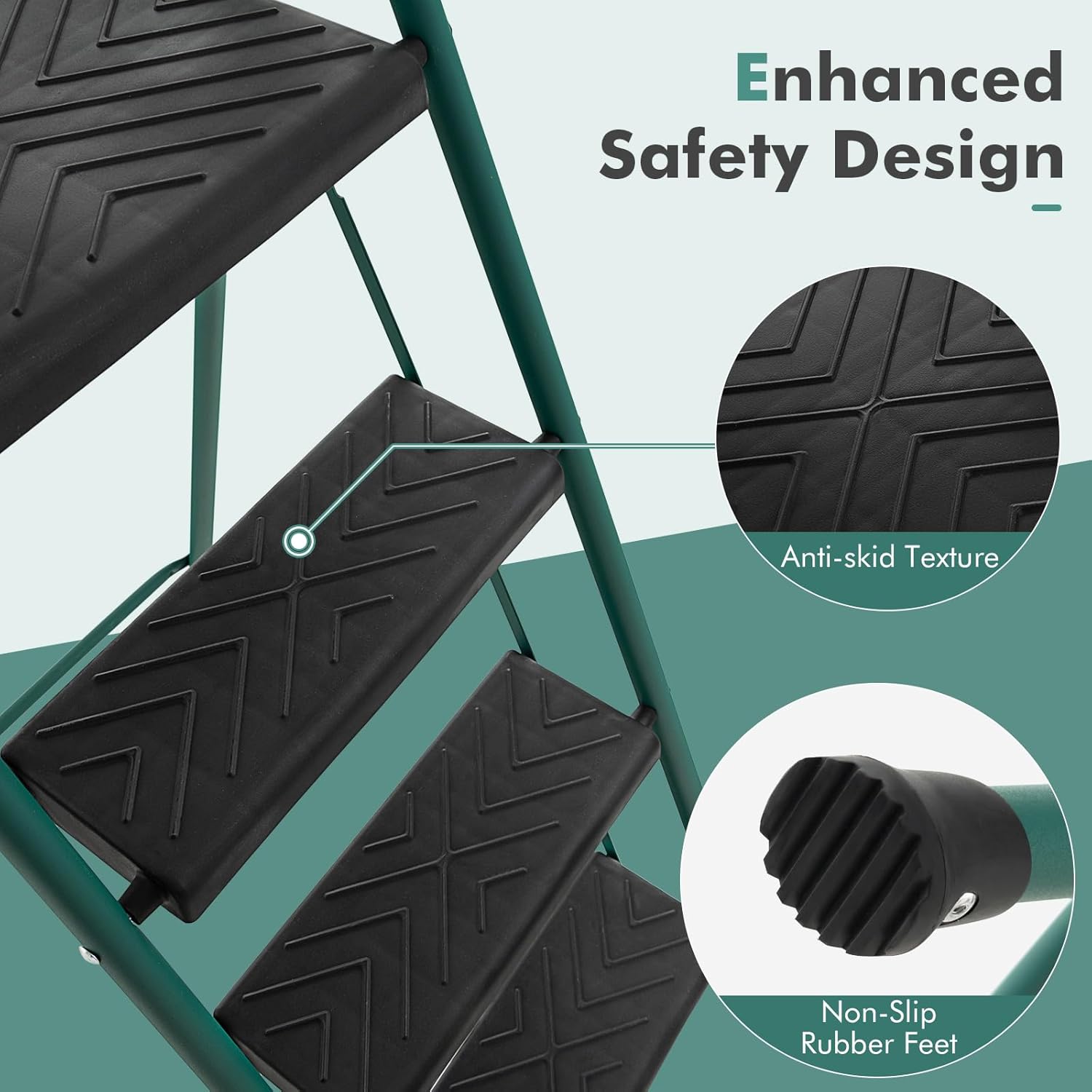 Goplus Folding Step Ladder, 4-Step Ladder w/Tool Tray, Non-Slip Footpads & Pedals, Cozy Padded Handgrip, Sturdy Metal Frame, 330 LBS Max Load, Metal Step Stool for Home Office