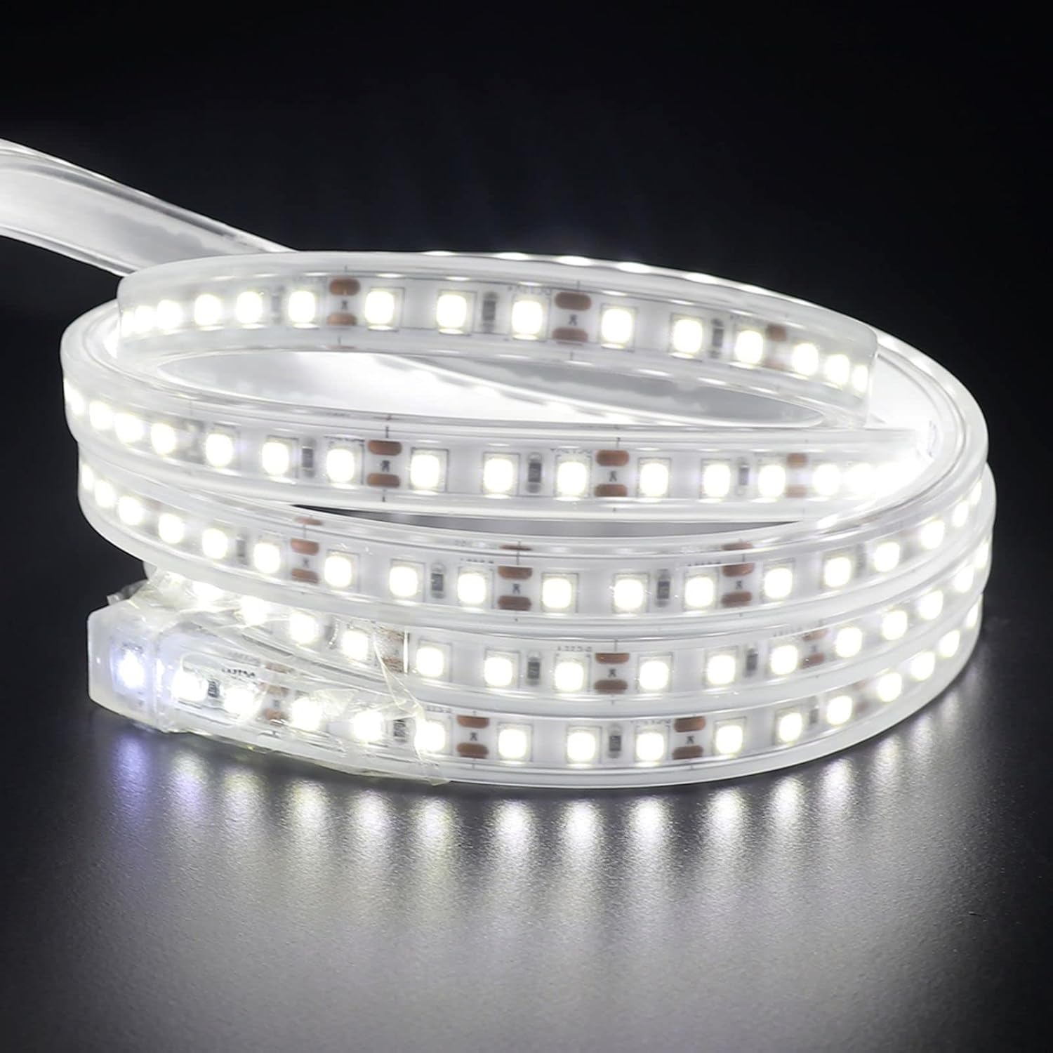 LED Strip Lights, 6500K Cool White LED Rope Lights Outdoor Waterproof SMD 2835 LED Strip, DC 24V 120LEDs/M 16.4ft Super Bright LED Light Strips with Black Power Adapter & Dimmer for Lighting