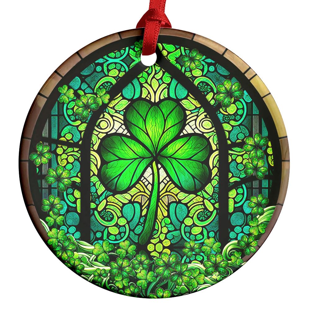 Irish St. Patrick's Day Gaux Effect Stained Ceramic Ornament, Irish Blessing Keepsafe Gift, Suncatcher Hanging Ornament for Irish Family Friends, Lucky Leprechaun