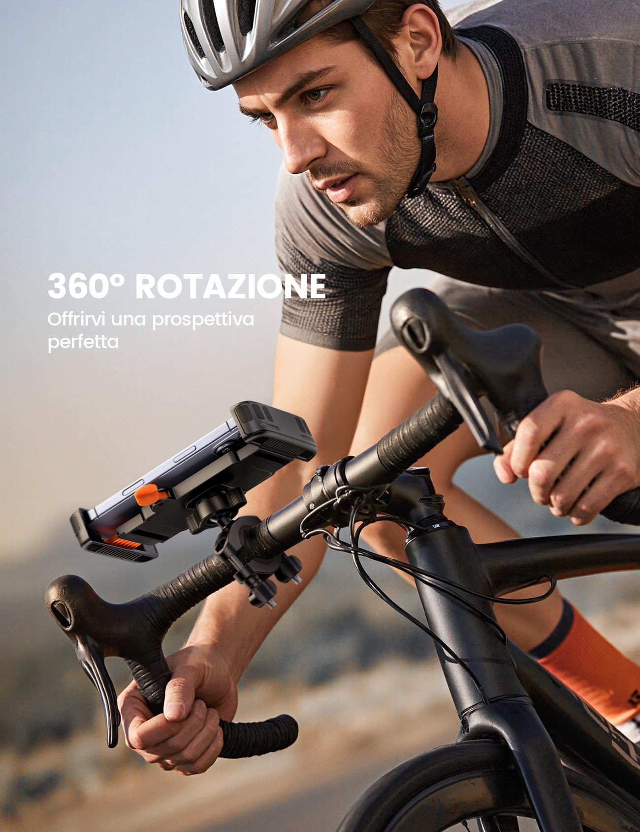 Lamicall Supporto Telefono Bicicletta - [1S Blocco/Sblocco] 360° Rotazione, Supporto Telefono Moto con Protezione in Silicone per iPhone 17/16/15 Pro Max, Galaxy S25 S24 Ultra e Altri 6-7" smartphone