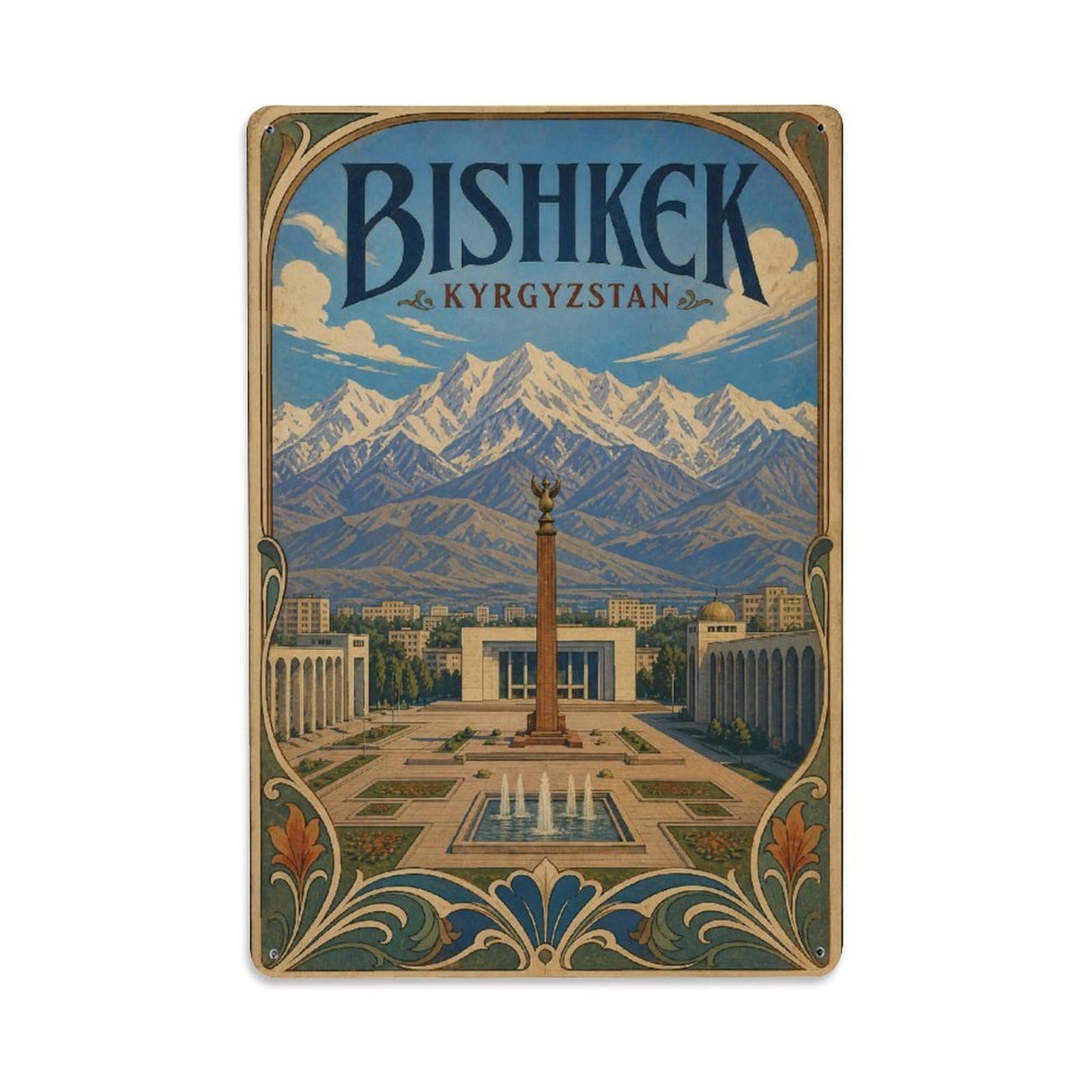 Fqcyn Style Metal Tin Sign Vintage Travel Kyrgyzstan Bishkek