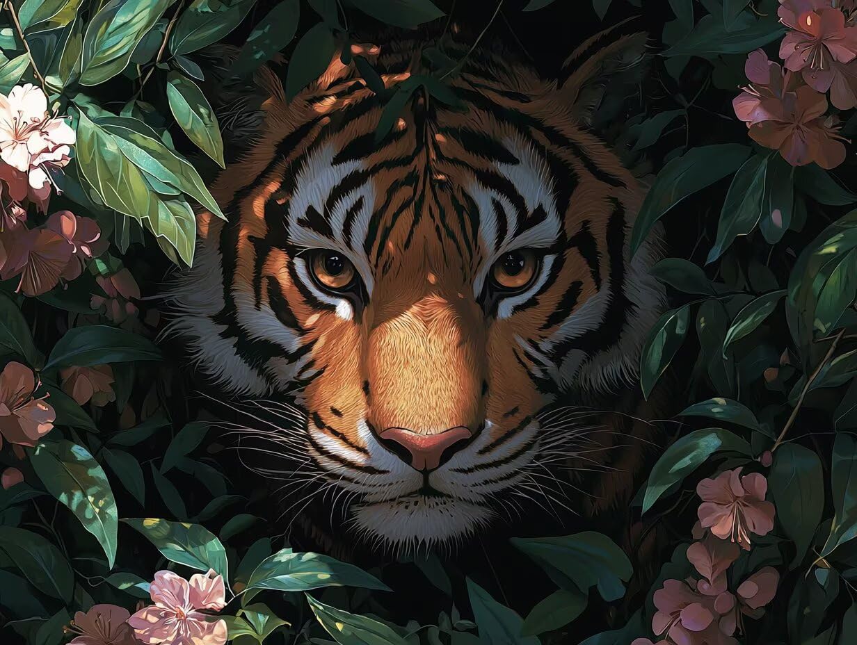 Diamond Painting Erwachsene Blume 5D Diamant Painting Bilder Tiger, DIY Voller Viereckige Steine Crystal Art, Strass Stickerei Kreuzstich Art für Zimmer Deko, Geschenke für Frauen 120x90cm L0-1030