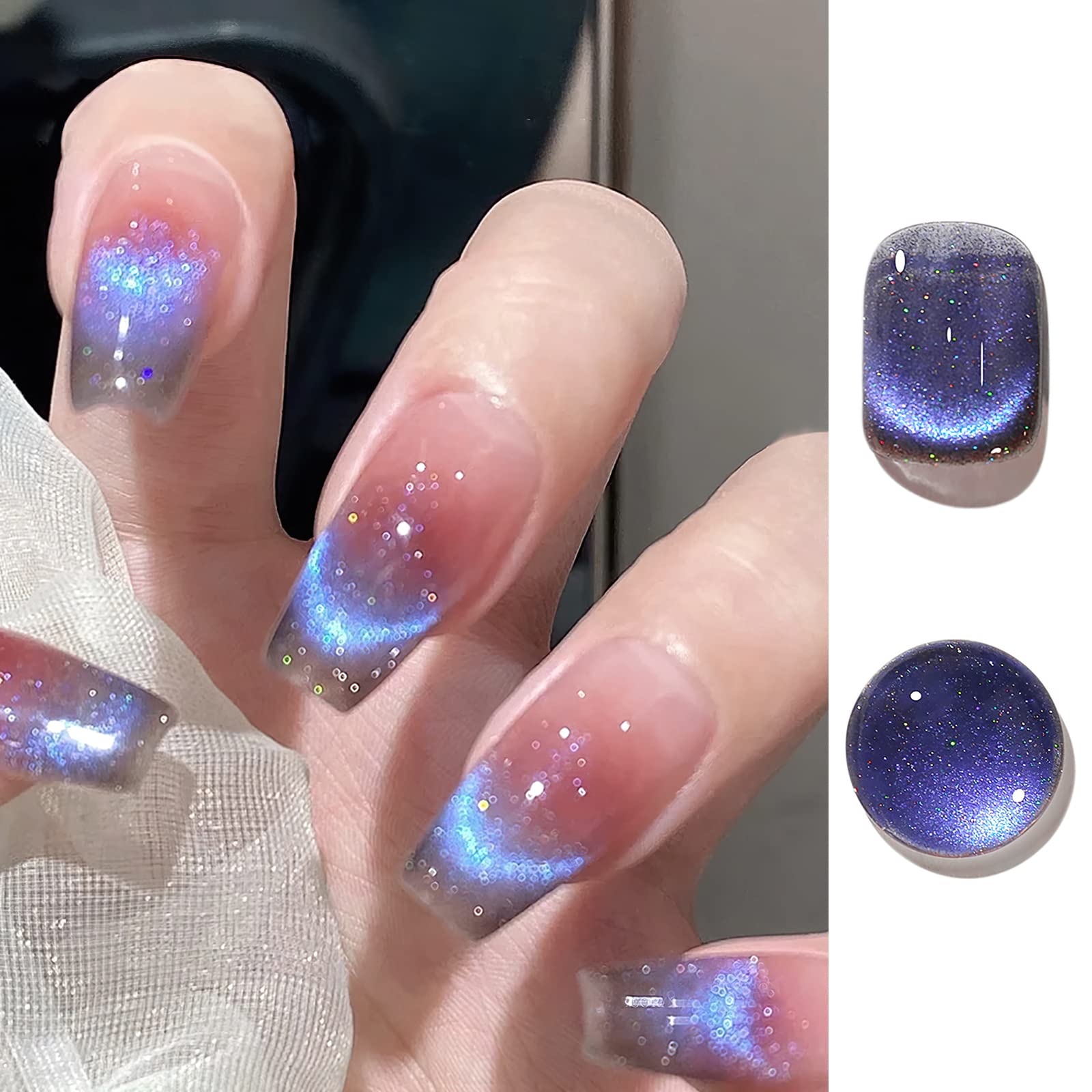 SAGEBIO Cat Eye Gel Nail Polish 8ml, Reflective Rainbow, Holographic Magnetic Effect, Long-Lasting Nail Art Varnish for DIY Manicure 7