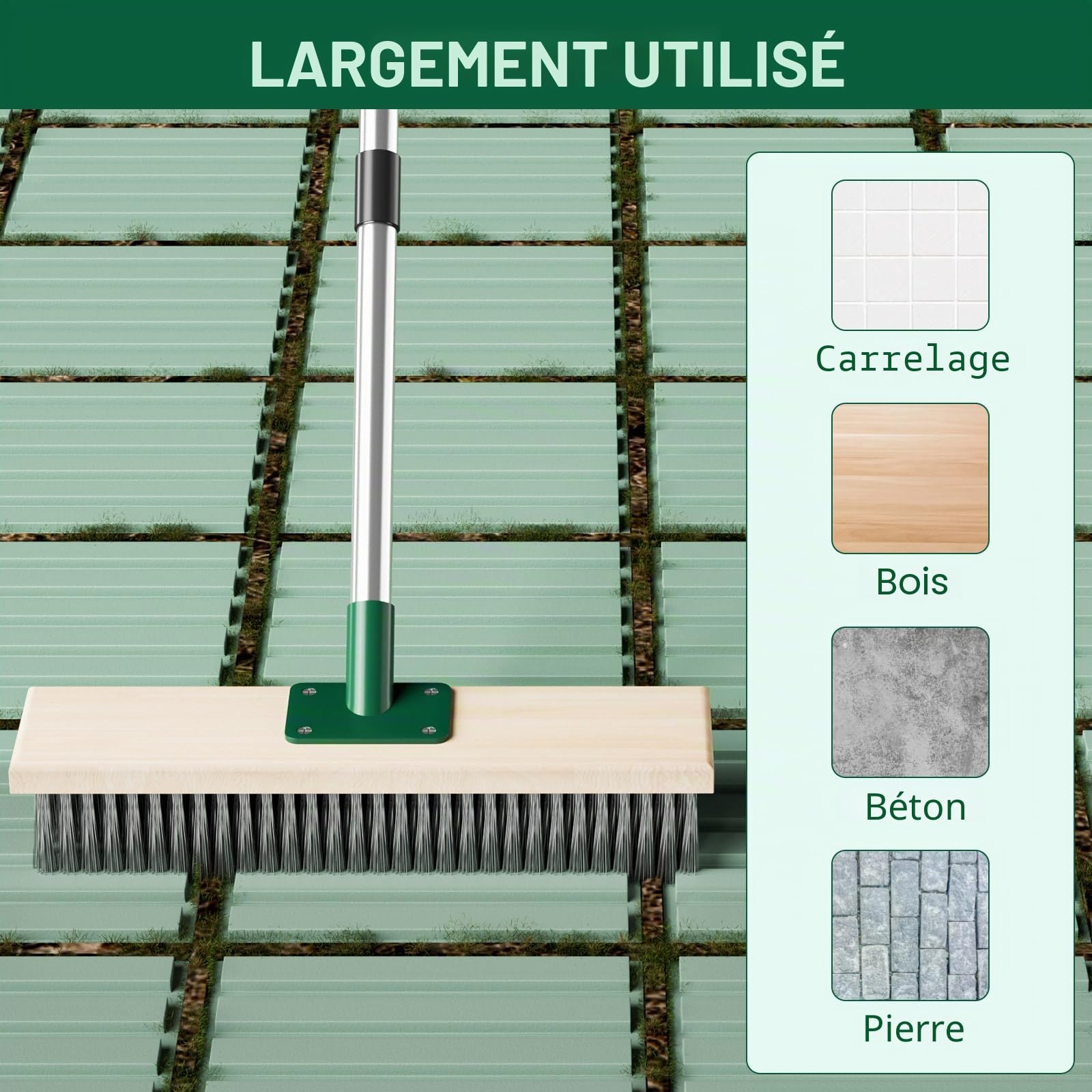 Balai Métallique Robuste avec Manche Télescopique 150cm pour Nettoyer Les algues de Mousse de Mauvaises Herbes sur Patio