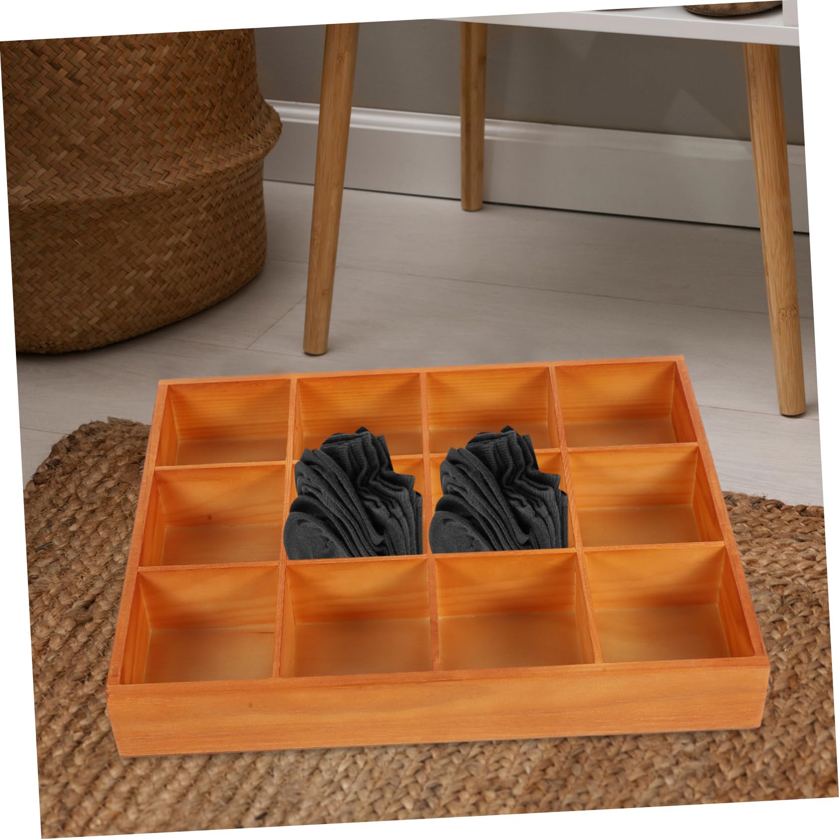 VICASKY Organizer Cassetto in Legno per Guardaroba, 12 Scomparti, Contenitore per Calzini, Biancheria Intima e Cravatte, Resiste alla Deformazione