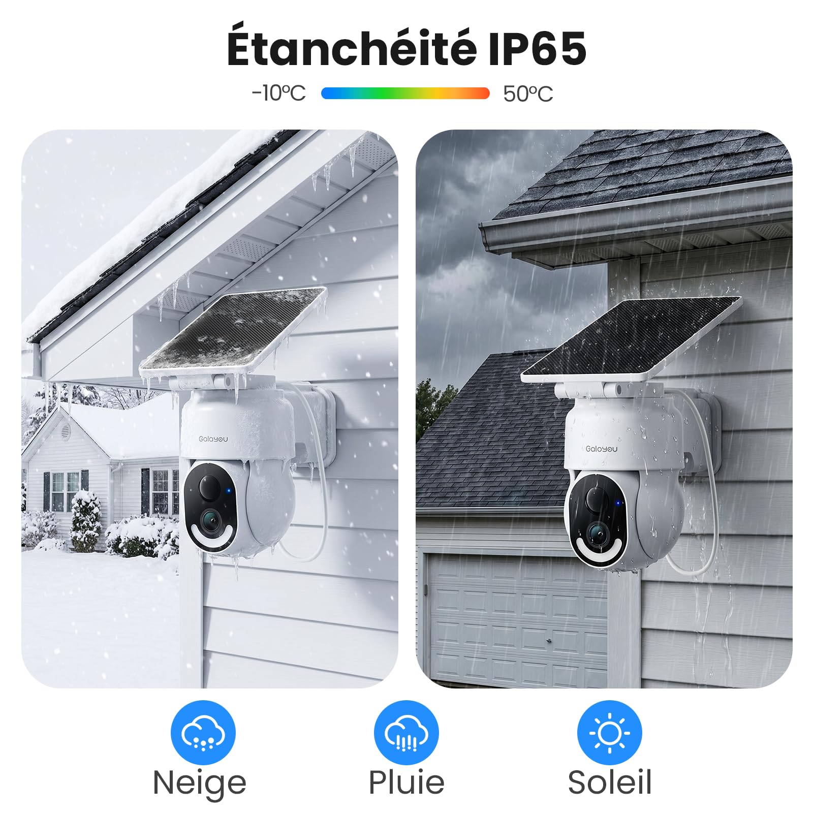 GALAYOU 2K Camera Surveillance WiFi Exterieure sans Fil - Camera Exterieur sans Fil Solaire, 2.4GHz, 360° PTZ Suivi, PIR + Alarme Sonore/Lumière, Audio Bidirectionnel, Vision Nocturne Couleur, IP65