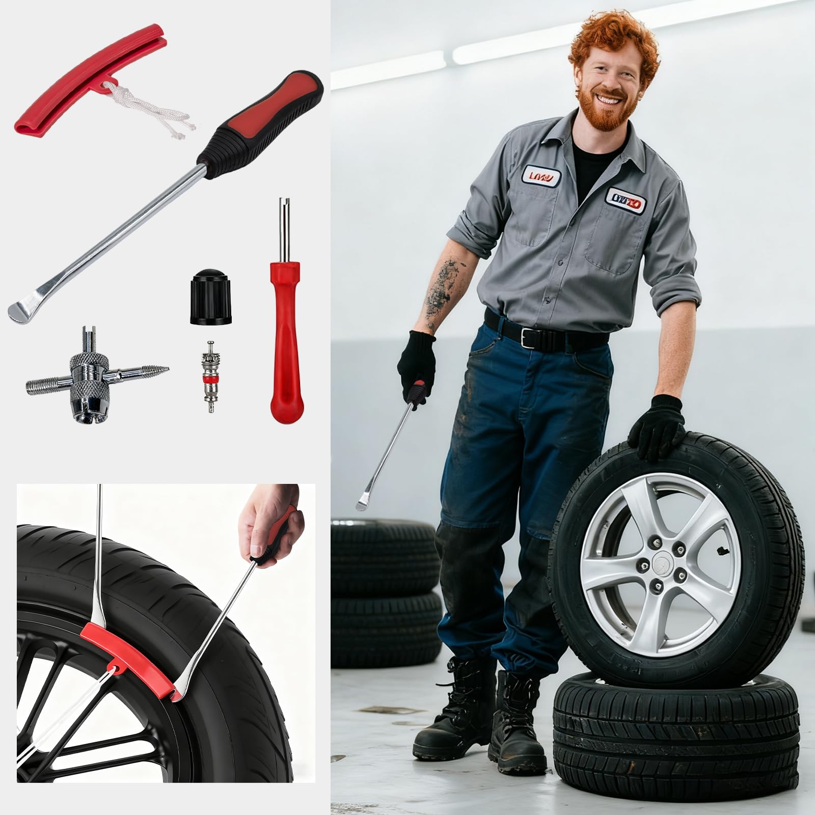 Panngu Herramienta de montaje de neumáticos para moto, bicicleta y scooter con desmontador de neumáticos portátil, color rojo