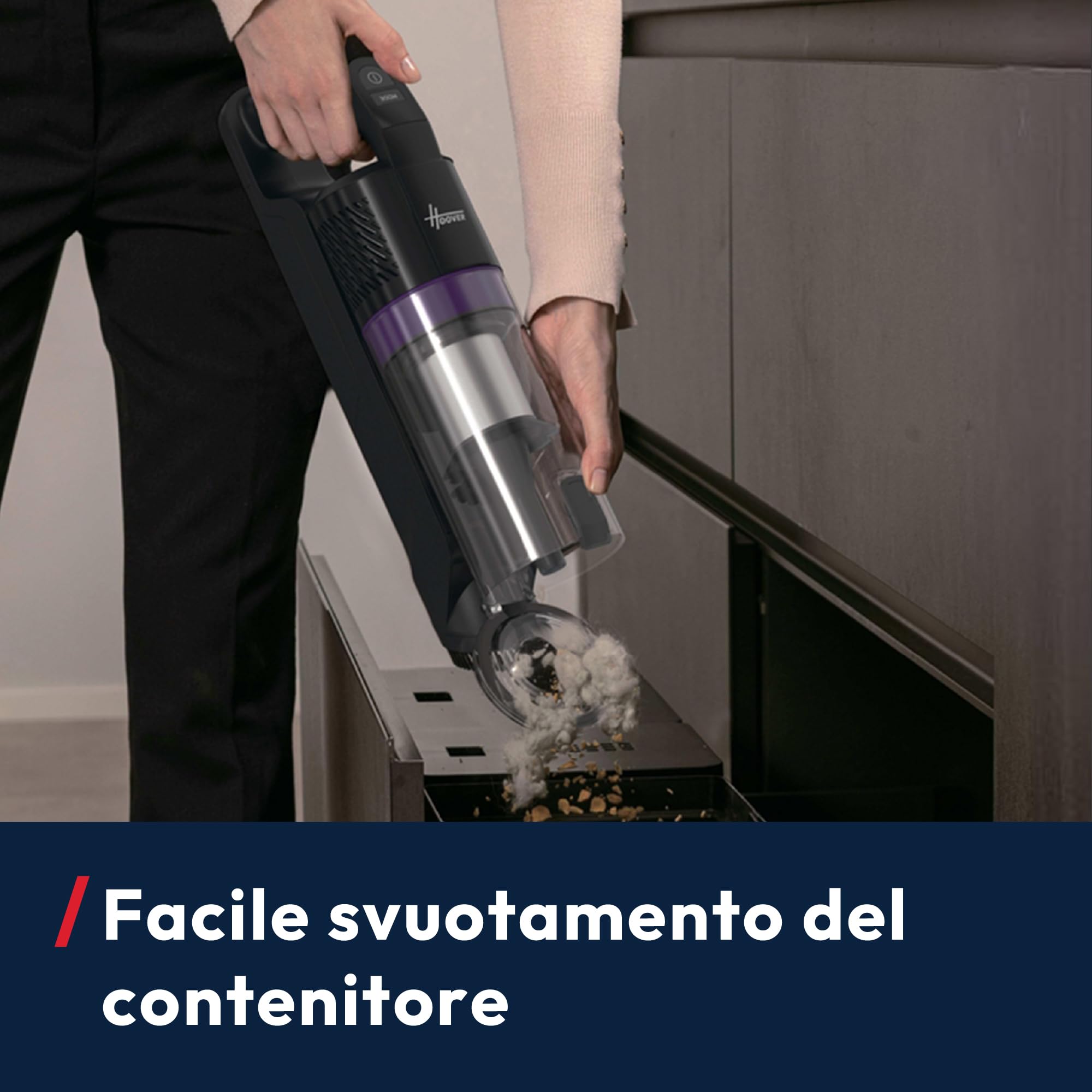 Hoover HF1 CORE Scopa Elettrica Senza Fili, spazzola multi-superficie con Tecnologia Anti-Twist, 3 modalità di potenza, Autonomia 50 Minuti, QuickPark, luci LED, 200W [XEUF1CHX]