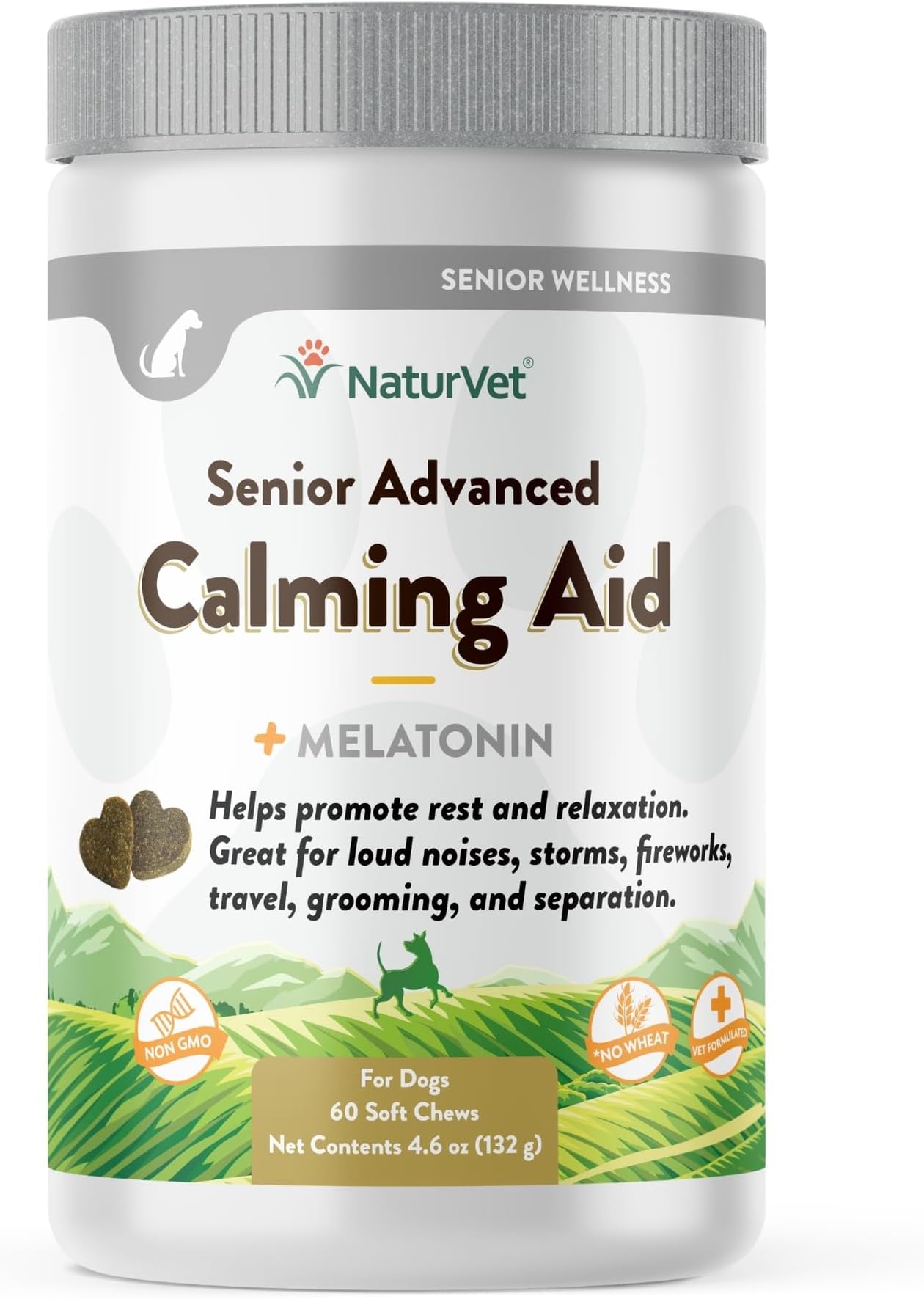 NaturVet Quiet Moments Calming Aid Dog Supplement, Helps Promote Relaxation, Reduce Stress, Storm Anxiety, Motion Sickness for Senior Dogs – 60-Ct. Soft Chews