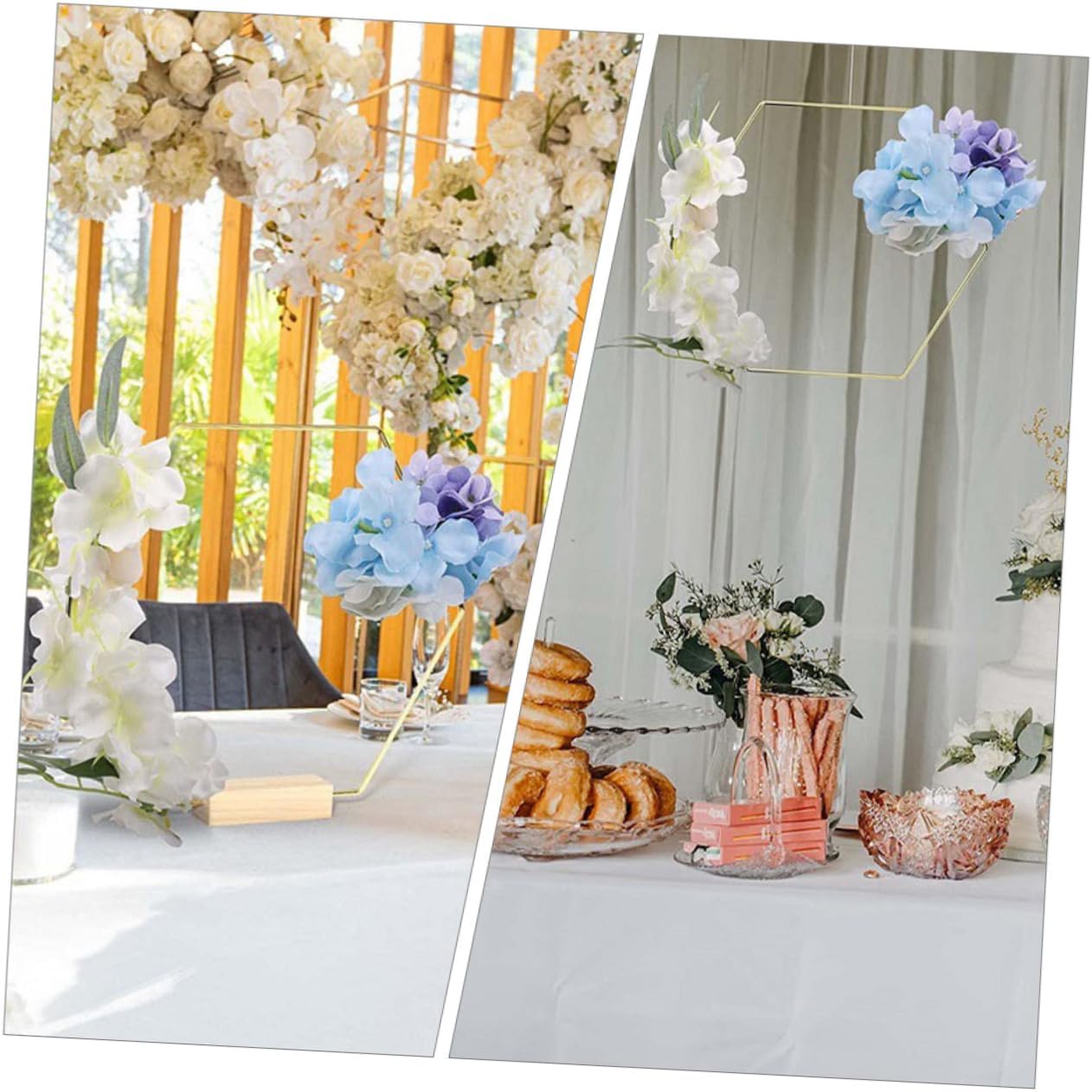 10pcs Hexagonal Wreath Hoops Wedding Centerpiece with Metal Rings DIY Floral Hoop for Arch Backdrop