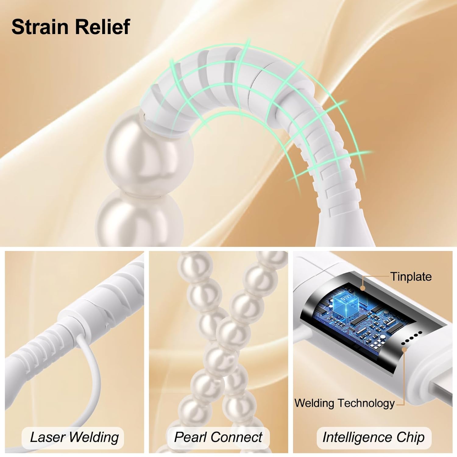 4 in 1 USB C Cable 3FT Beaded Multi Charging Cable [MFi Certified] Pearl iPhone Charger Cord USB A/Type C to Type C/iPhone Multi Fast Charger Cable for iPhone 17 16 15 14 Pro Max, for Galaxy S25 S24 - Image 7