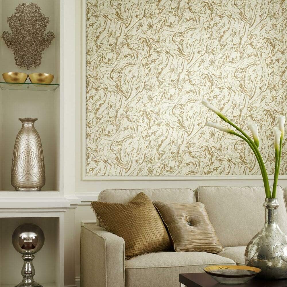 RoomMates RMK9080WP Marble Metallic Gold Peel and Stick Wallpaper