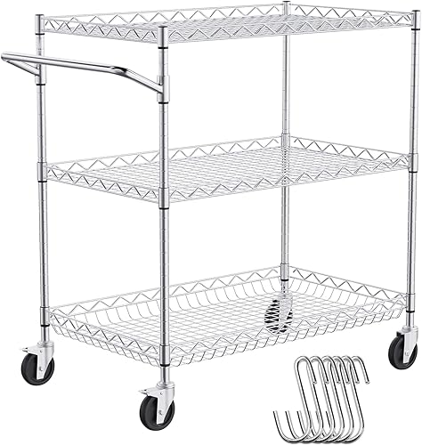 VEVOR - Carrito de cocina de 3 niveles, mesa rodante con capacidad de 299.8 kg, escritorio de servicio de acero sobre ruedas, carro de