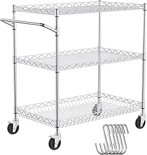 VEVOR Kitchen Utility Cart, 3 Tiers, Wire Rolling Table with 661 LBS Cap...