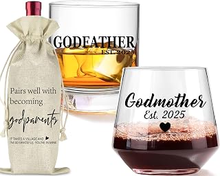 Physkoa Will You Be My Godparents Gift Set – Godfather & Godmother Proposal Gifts with Glasses – Baptism Gifts for Godparents – Thank You Gift for Godparents on Baptism Day
