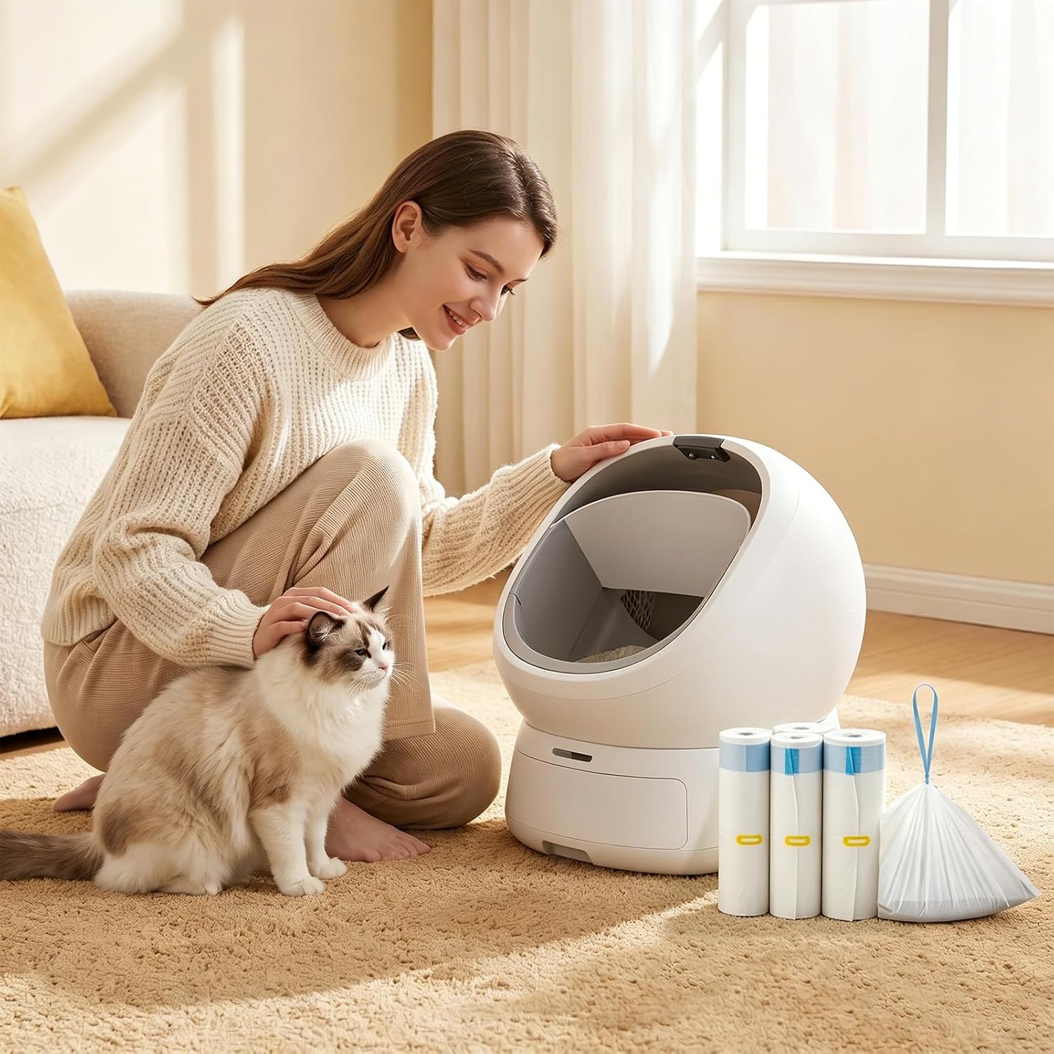 Cat Litter Box Liner for PETLIBRO Luma Automatic Litter Box, 60pcs Handle | Heavy Duty Drawstring Cat Waste Bags, Leakproof Tear Resistant Disposable Replacement Bags