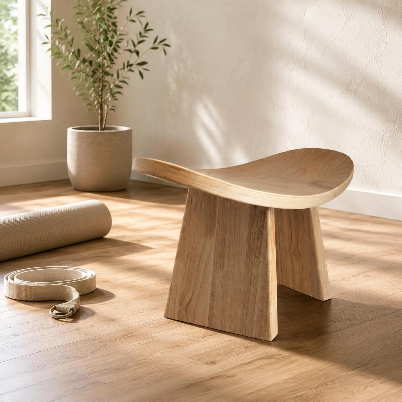 Holz Meditationsbank Massivholz hölzerner Meditationshocker ergonomisch ergonomische Kniebank aus Holz für Meditierende, Color to 9, M Mit Schnalle