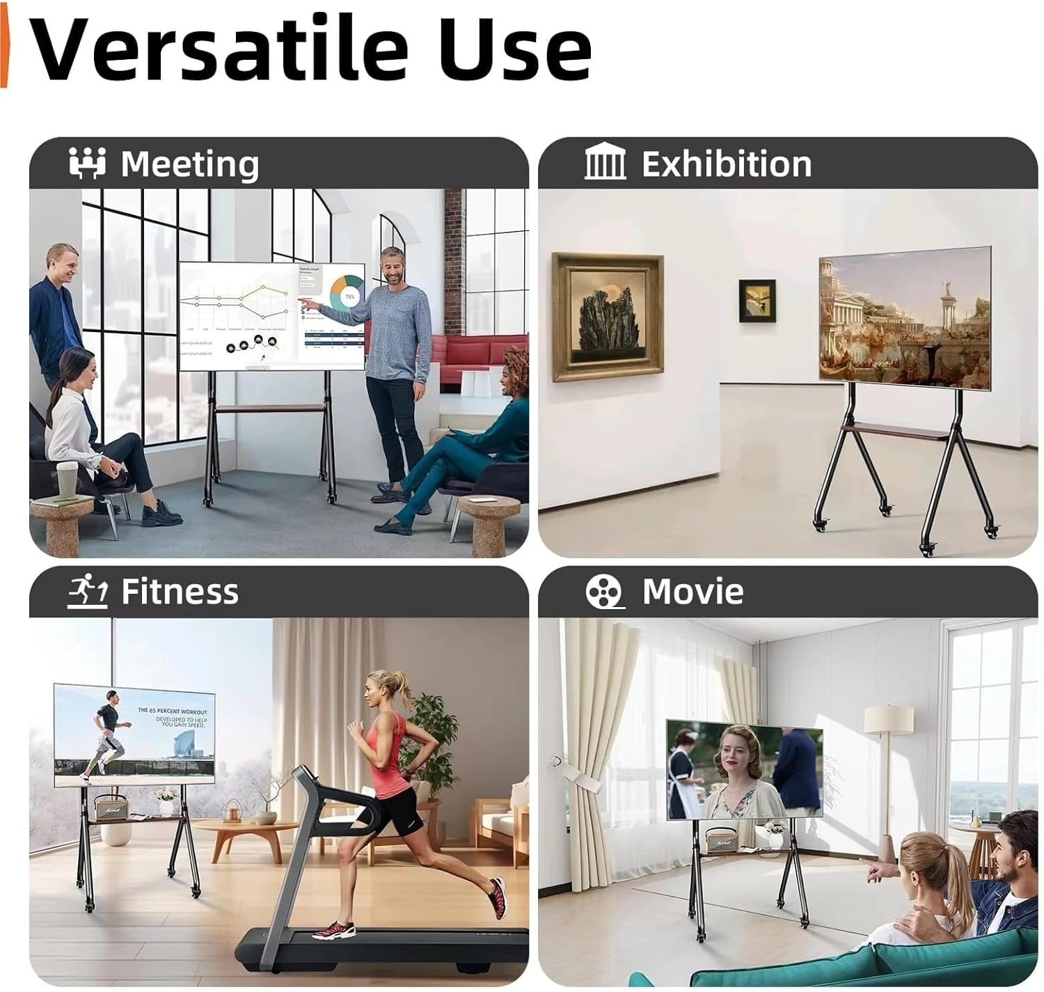 Compatible for LG Rolling TV Stand Mobile Cart for 32-65 Inch TVs with Wheels & Storage Shelf