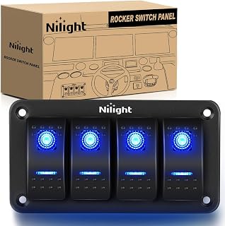 Nilight - 90109D 4 Gang Aluminum Rocker Switch Panel Toggle Dash 5 Pin ON/Off Pre-Wired Rocker Switch Blue Backlit Switch for Automotive Car Marine Boat RV,2 Years Warranty
