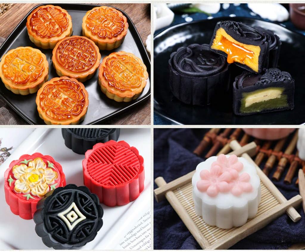 125g Moon Cake Mold 4 Stamps Flower Decor DIY Hand Press Biscuits Pastry Mold 50g 100g
