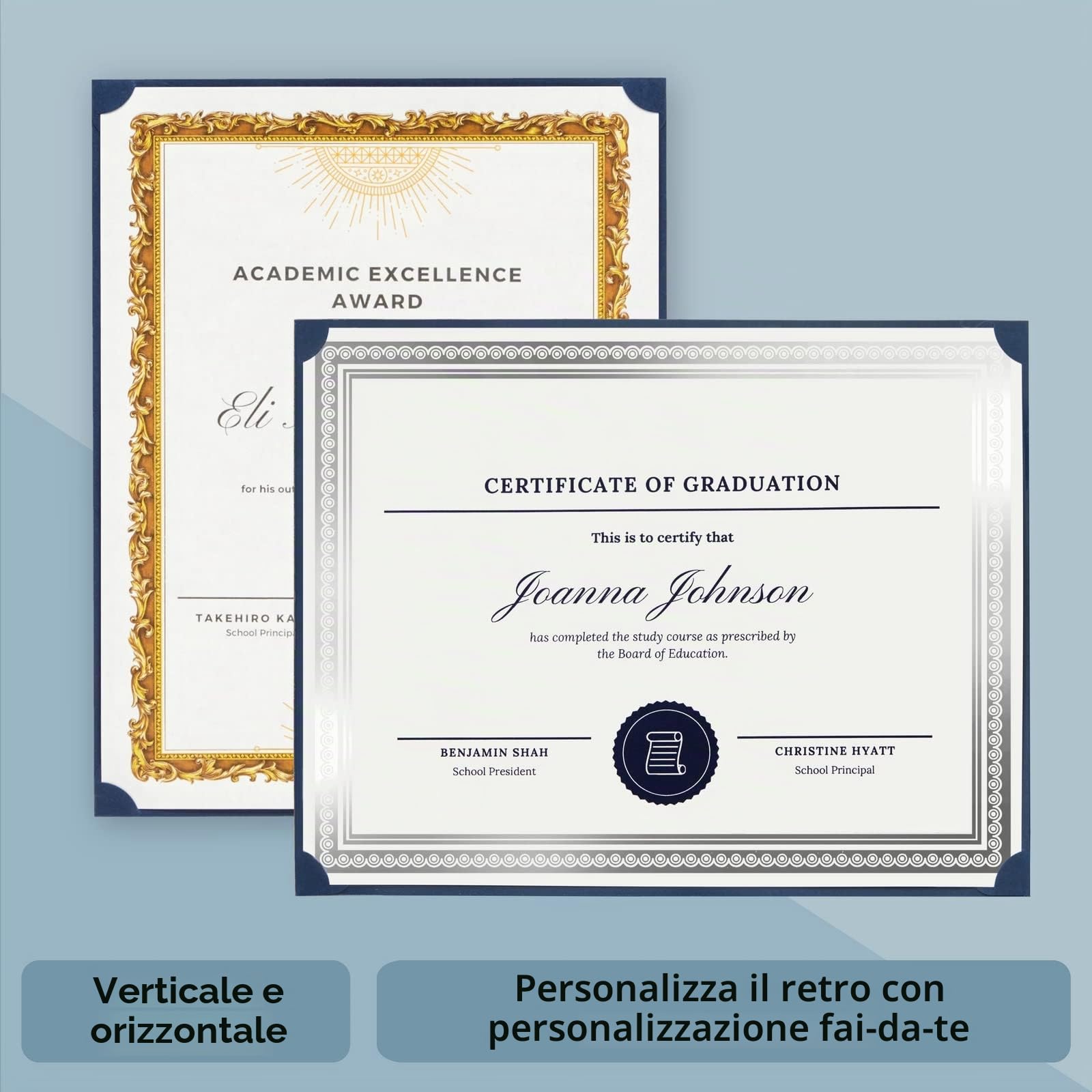 Confezione da 48 porta certificato – porta diploma, supporto singolo lato per certificati di premio e documenti in formato lettera, blu navy, 28,3 x 22,8 cm