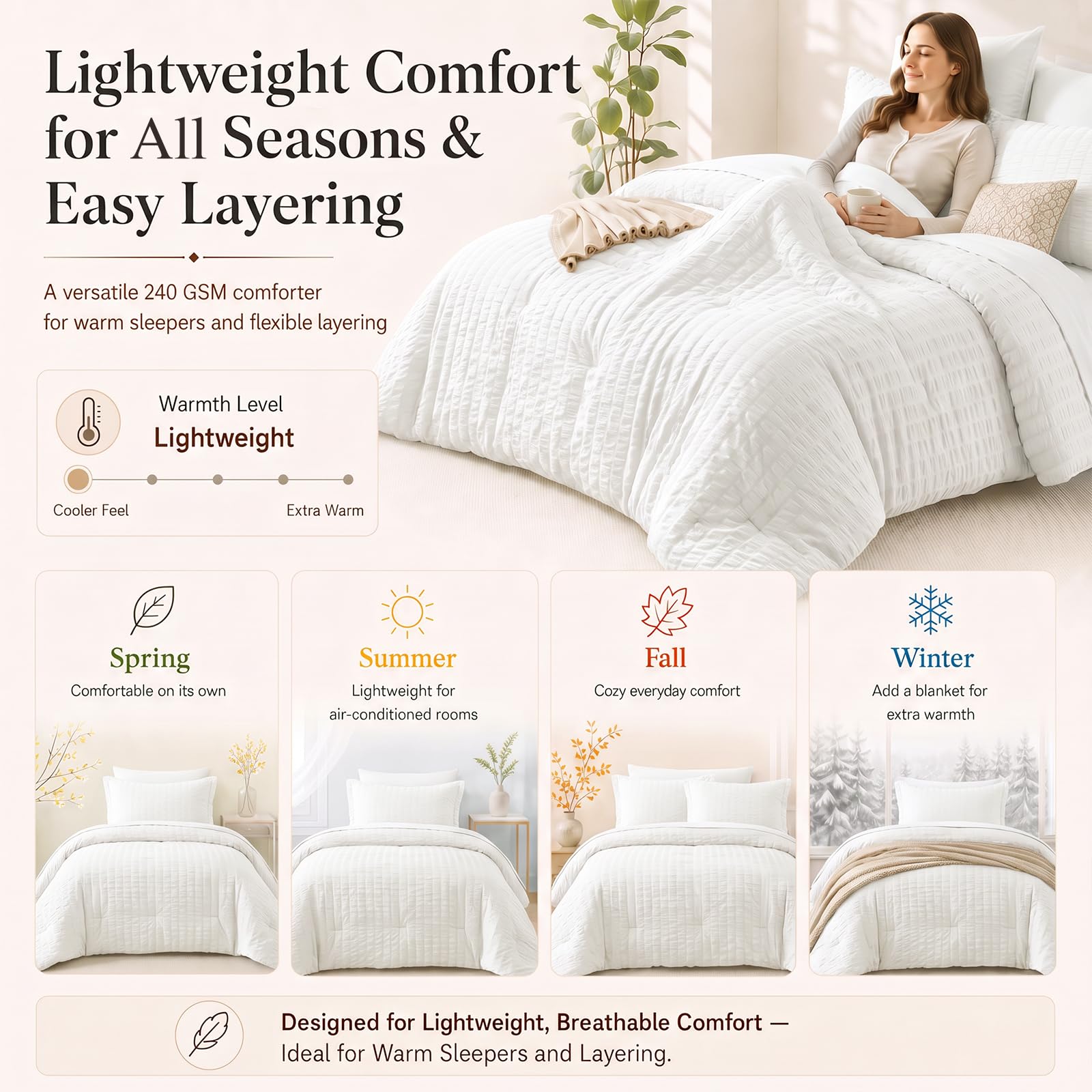 CozyLux Queen Comforter Set - 7 Pieces White Seersucker -8