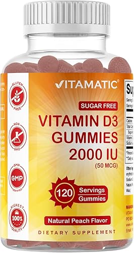 Vista 13 de Vitamatic Gomitas de Vitamina D3 sin Azúcar - 120 Gomitas a Base de Pectina - Gran Sabor - Huesos Saludables, Estado de Ánimo y Función del Sistema
