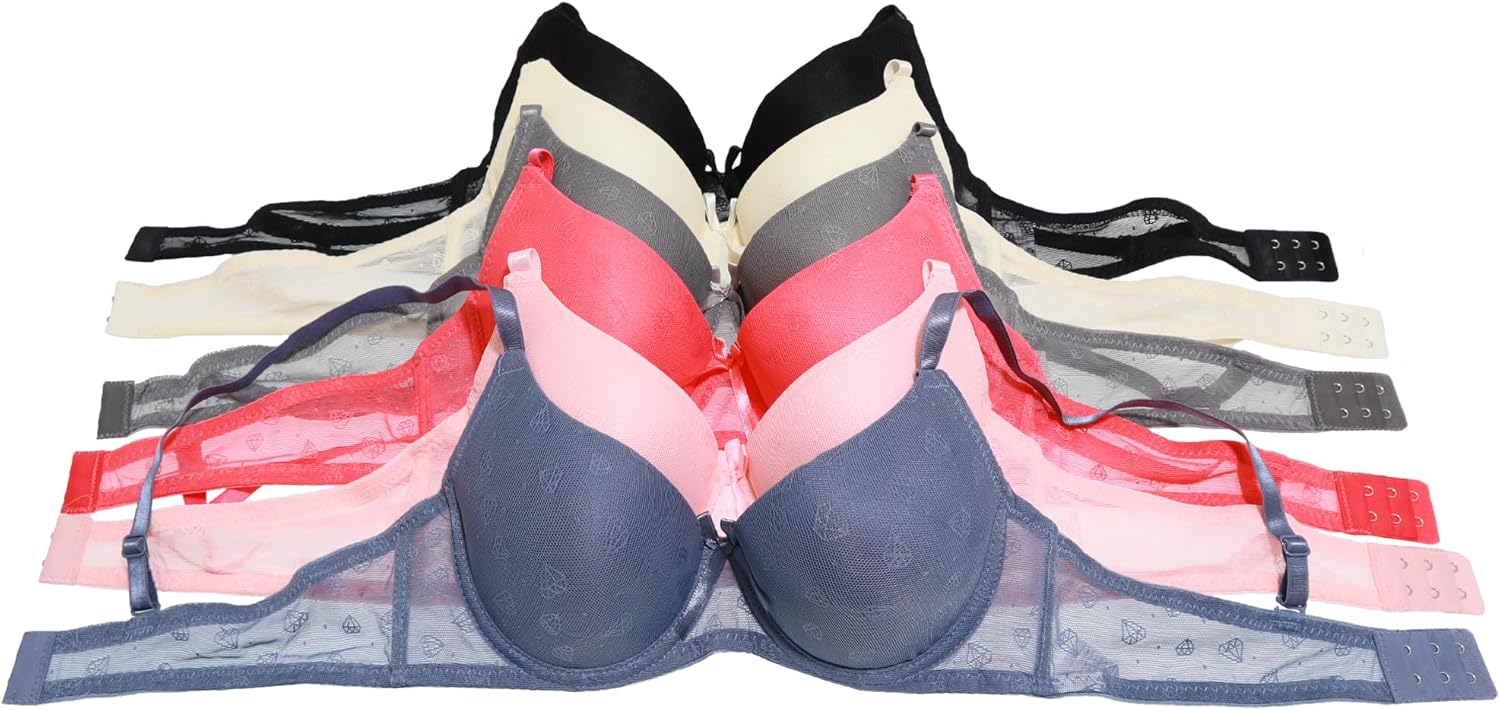 Angelina Teens Womens Wired A-Cup Bras with Hook & Eye Back (6-Pack)