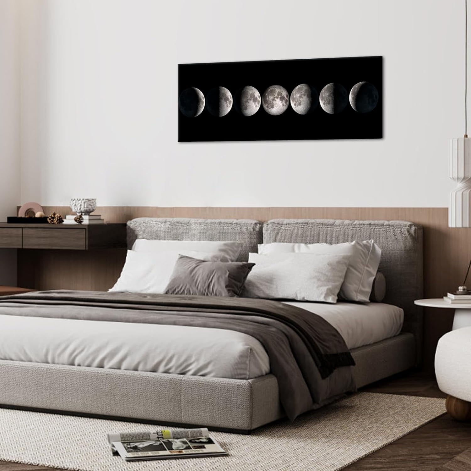 sechars - Modern Giclee Canvas Prints Stretched Artwork Phases of Moon Black and White Pictures to Photo Paintings on Canvas Wall Art for Home Office Decorations 20"x 55"