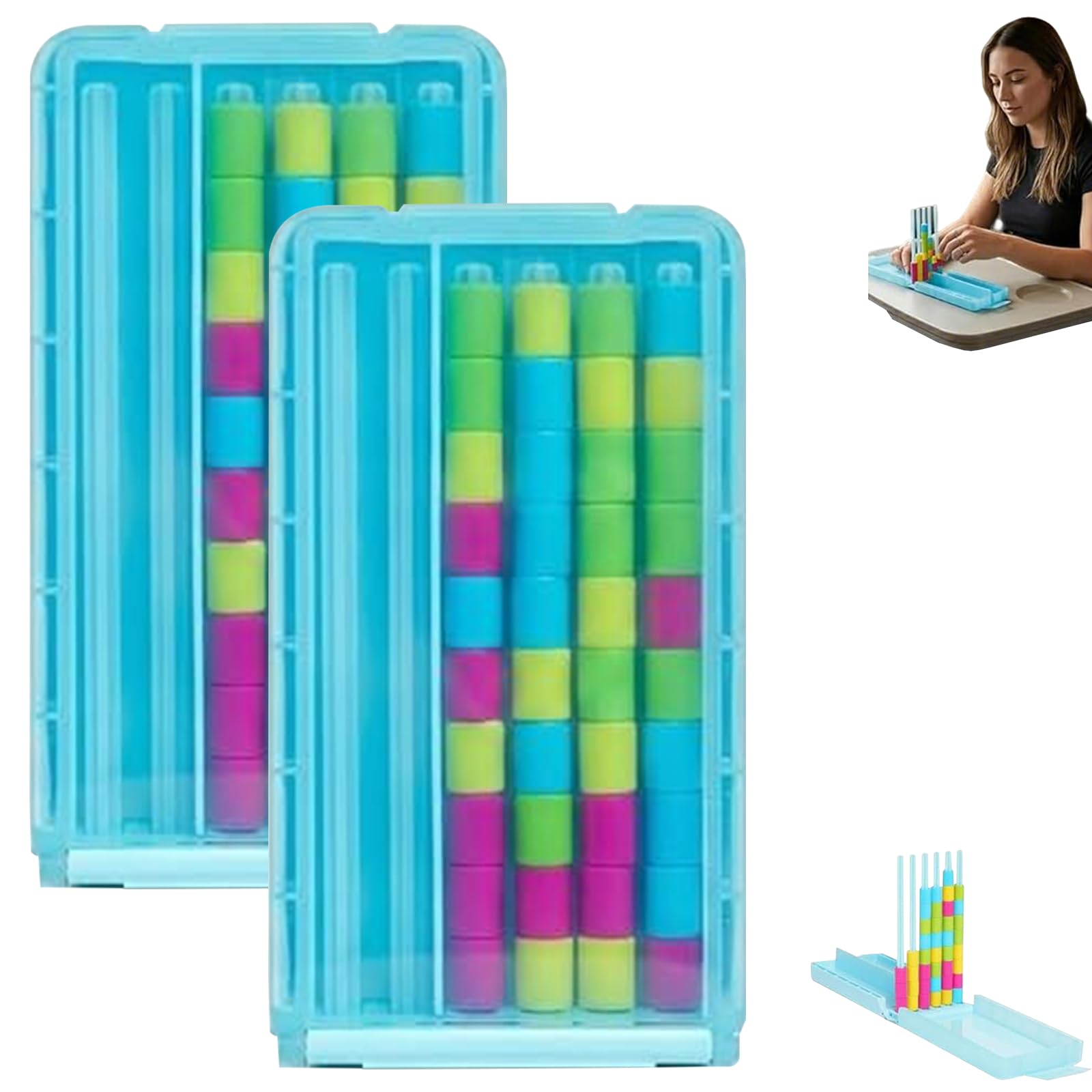 Mini Colour Stack Challenge, Portable Brain Teaser Travel Game with 40 Rings, Compact Stack and Sort Logic Puzzle for Fun Parties, Pub Night, Christmas Stocking Fillers & Family Game Night (2pcs)