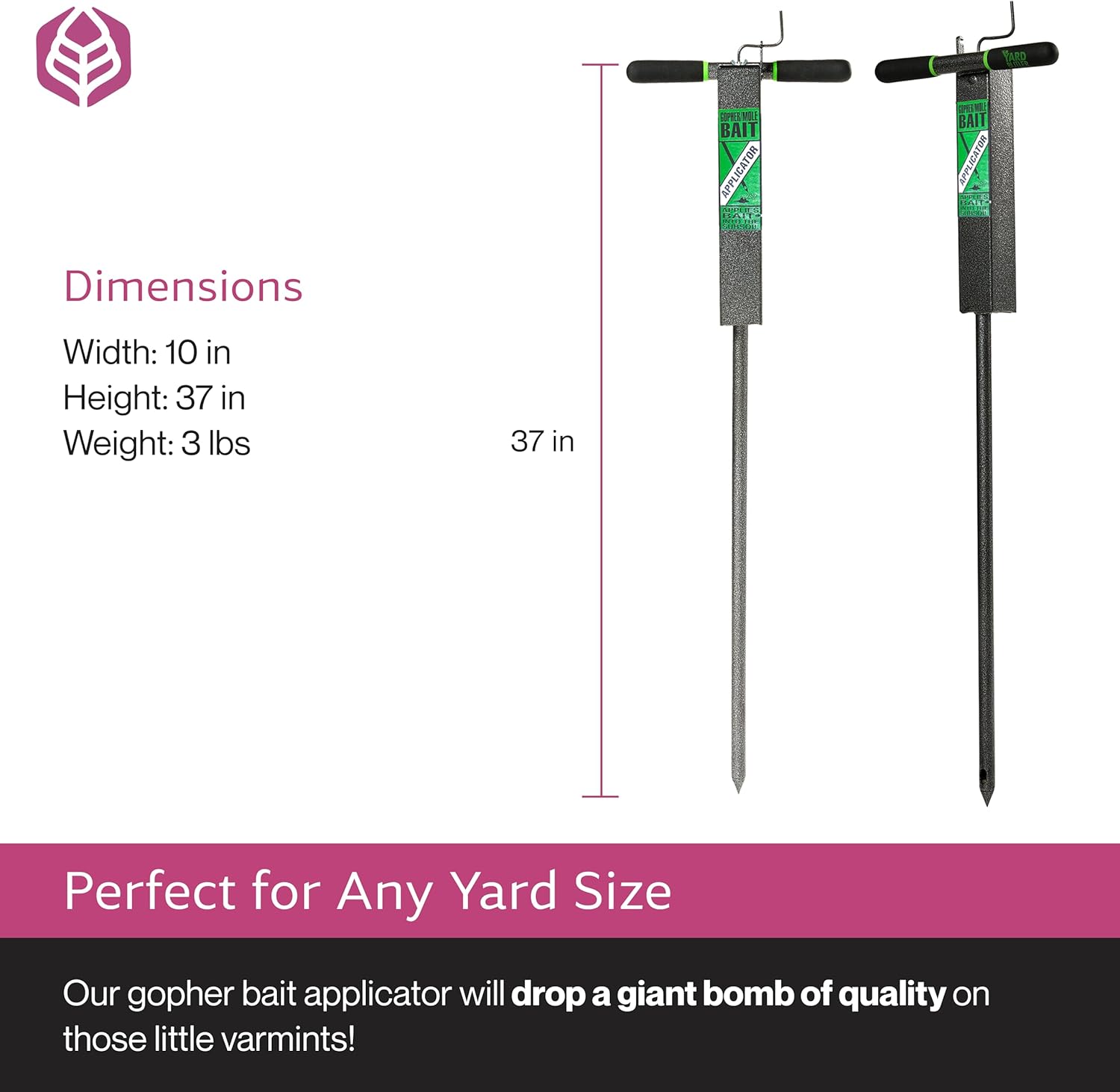 Yard Butler Mole & Gopher Bait Applicator, High Capacity, IGBA-1HC - Underground Bait Applicator Gardening Tool - Mole, Vole, Gopher, Pest Killer - Power-Coated Steel Construction - Easy to Use