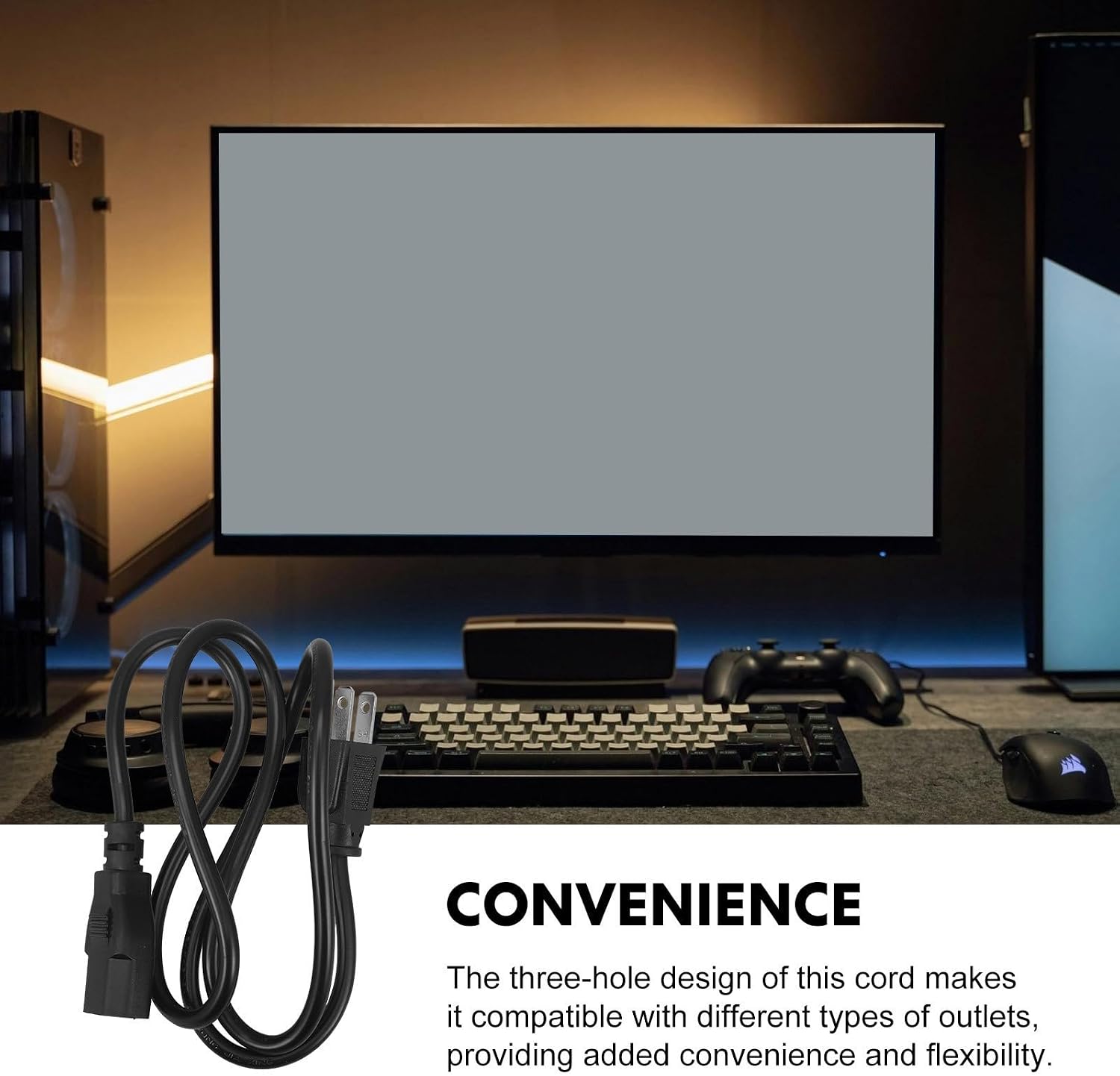 3-Prong Power Cord Replacement for Printer and Projector, US Standard Reliable Power Cable with PVC Material, for Home Use, Compatible with Computer and Rice Cooker Appliances